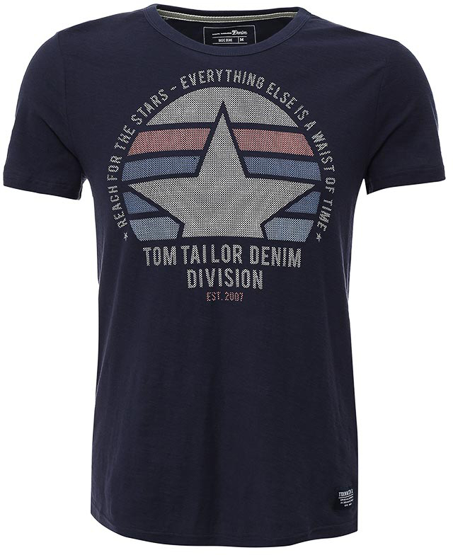 Футболка мужская Tom Tailor Denim, цвет: темно-синий. 1038318.00.12_6740. Размер XXL (54)1038318.00.12_6740 Футболка мужская Tom Tailor Denim, цвет: темно-синий. 1038318.00.12_6740. Размер XXL (54)1038318.00.12_6740Мужская футболка Tom Tailor выполнена из хлопка. Модель с круглым вырезом горловины и короткими стандартными рукавами. Спереди оформлена принтом.