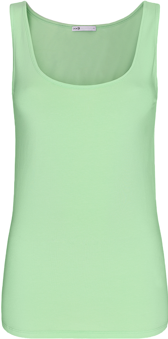 Майка женская oodji Collection, цвет: зеленый. 24315001B/46147/6A00N. Размер XS (42)24315001B/46147/6A00N Майка женская oodji Collection, цвет: зеленый. 24315001B/46147/6A00N. Размер XS (42)24315001B/46147/6A00NМайка oodji Collection выполнена из хлопка с добавлением эластана, который обладает свойством эластичности. Модель без рукавов и круглым вырезом горловины дополнена прострочкой.