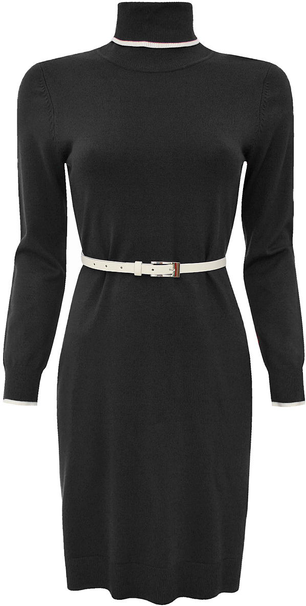 Платье oodji Collection, цвет: черный. 73912186/31361/2900N. Размер 40 (46)73912186/31361/2900N Платье oodji Collection, цвет: черный. 73912186/31361/2900N. Размер 40 (46)73912186/31361/2900NТрикотажное платье oodji изготовлено из качественного смесового материала. Модель выполнена с высоким воротником и дополнена тонким ремешком. Низ изделия и рукава оформлены вязаными резинками.
