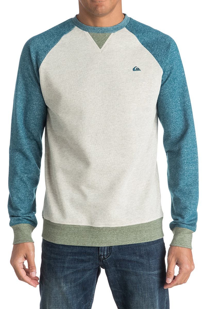 Джемпер мужской Quiksilver, цвет: белый, бирюзовый. EQYFT03541-BSG0. Размер XXL (56)EQYFT03541-BSG0 Джемпер мужской Quiksilver, цвет: белый, бирюзовый. EQYFT03541-BSG0. Размер XXL (56)EQYFT03541-BSG0Мужской джемпер Quiksilver с длинными рукавами изготовлен из смесового материала. Модель с круглой горловиной и контрастными рукавами дополнена на груди вышивкой с логотипом бренда. Низ изделия и рукава оформлены эластичными резинками.
