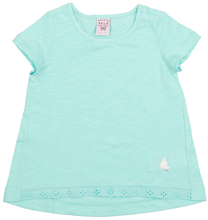 Футболка для девочки Sela, цвет: мятный. Ts-511/312-7142. Размер 104Ts-511/312-7142 Футболка для девочки Sela, цвет: мятный. Ts-511/312-7142. Размер 104Ts-511/312-7142Модная футболка для девочки Sela выполнена из натурального хлопка и оформлена кружевной вставкой по низу. Модель А-силуэта с удлиненной спинкой подойдет для прогулок и дружеских встреч и будет отлично сочетаться с джинсами, брюками и лосинами. Воротник изделия дополнен мягкой эластичной бейкой. Мягкая ткань комфортна и приятна на ощупь. Яркий цвет модели позволяет создавать стильные образы.