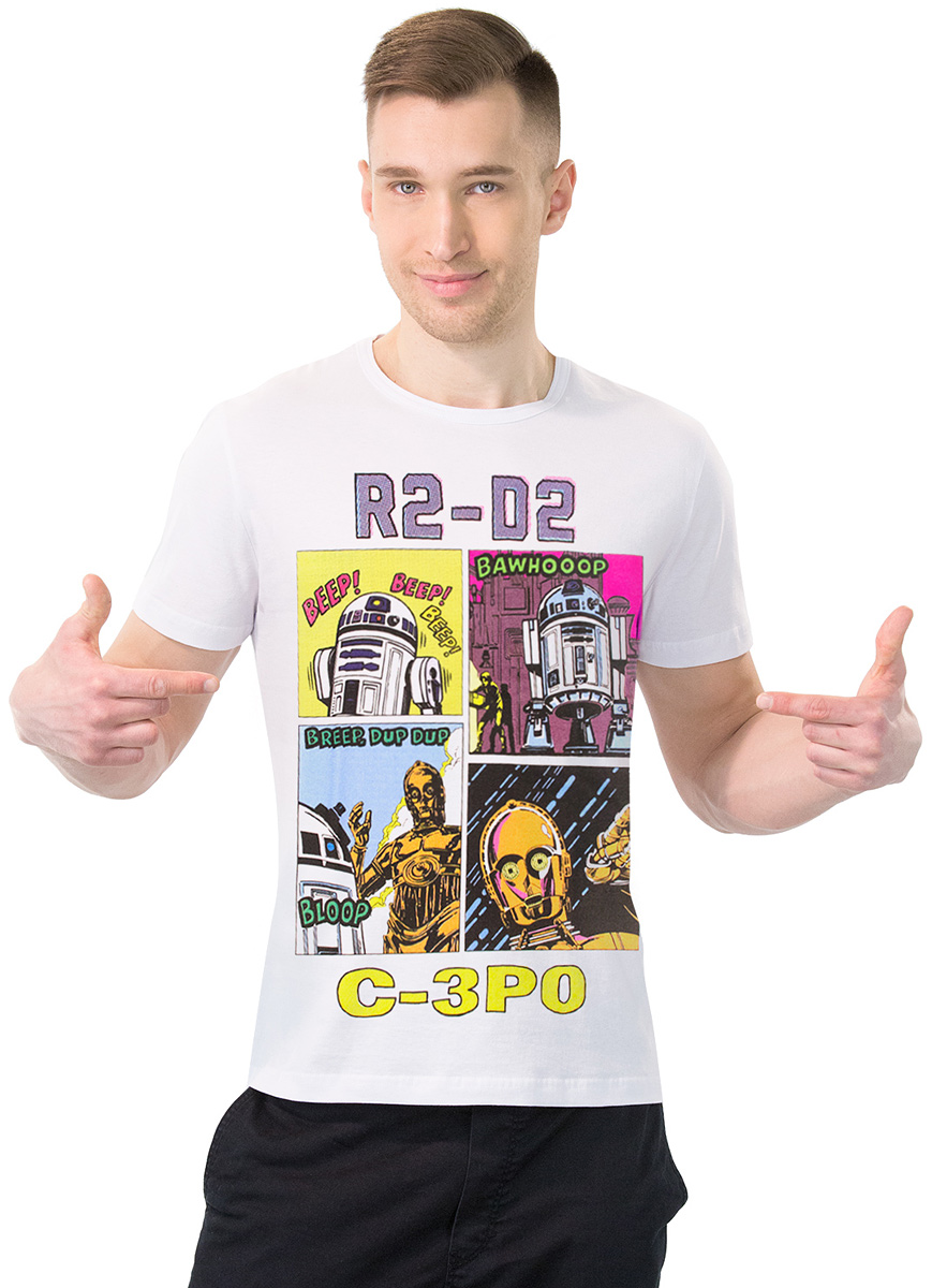 Футболка мужская MF SW R2D2 и C-3PO, цвет: белый. 2-94. Размер S (46)2-94 Футболка мужская MF SW R2D2 и C-3PO, цвет: белый. 2-94. Размер S (46)2-94Мужская футболка MF с короткими рукавами и круглым вырезом горловины выполнена из натурального хлопка. Оформлена модель оригинальным принтом и надписью. Такая модель подарит вам комфорт в течение всего дня и послужит замечательным дополнением к вашему гардеробу.