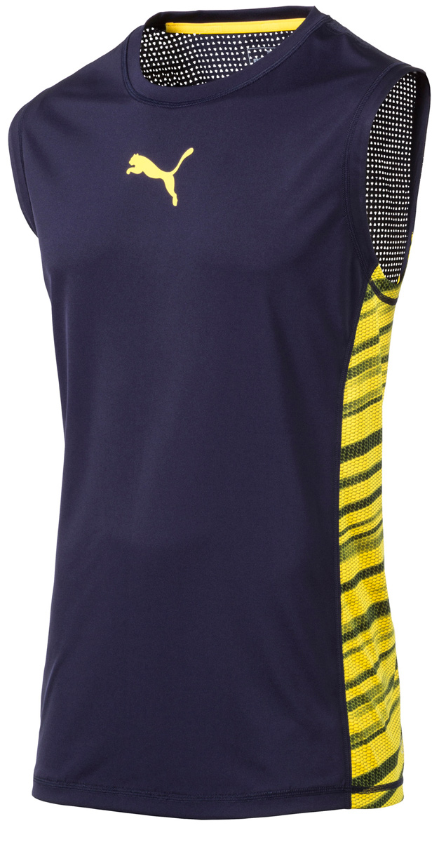 Майка мужская Puma Vent Sleeveless, цвет: темно-синий, желтый. 51516305. Размер S (44/46)51516305 Майка мужская Puma Vent Sleeveless, цвет: темно-синий, желтый. 51516305. Размер S (44/46)51516305Майка Puma Vent Sleeveless выполнена из легкого, практически невесомого материала обеспечит комфорт во время тренировки. Эргономичный вырез не натирает кожу и гарантирует комфорт во время тренировки.Свободный спортивный крой.