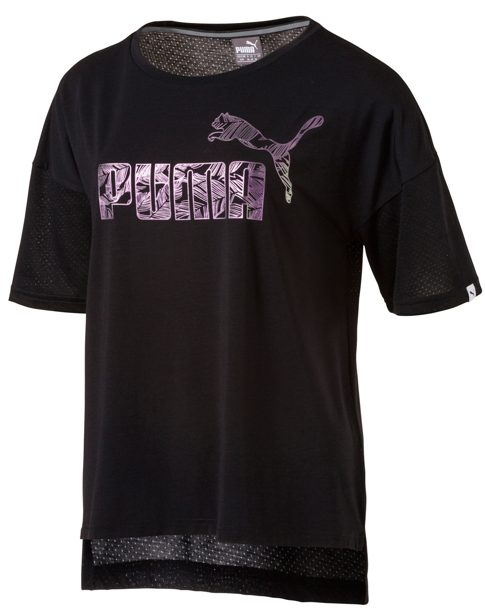 Футболка женская Puma Swan Tee W, цвет: черный. 59136501. Размер XXL (50/52)59136501 Футболка женская Puma Swan Tee W, цвет: черный. 59136501. Размер XXL (50/52)59136501Стильная футболка Puma Swan Tee W выполнена из высококачественного материала. Модель свободного кроя гарантирует максимальную свободу движений и ощущение комфорта. Благодаря закругленному краю спинки футболка выгодно подчеркивает фигуру. Верхняя часть изделия декорирована графическим принтом логотипа PUMA.
