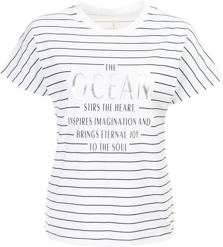 Футболка женская Baon, цвет: белый, синий. B237045_Milk-Dark Navy Striped. Размер S (44)B237045_Milk-Dark Navy Striped Футболка женская Baon, цвет: белый, синий. B237045_Milk-Dark Navy Striped. Размер S (44)B237045_Milk-Dark Navy StripedФутболка женская Baon выполнена из хлопка и полиэстера. Модель с круглым вырезом горловины и короткими рукавами.