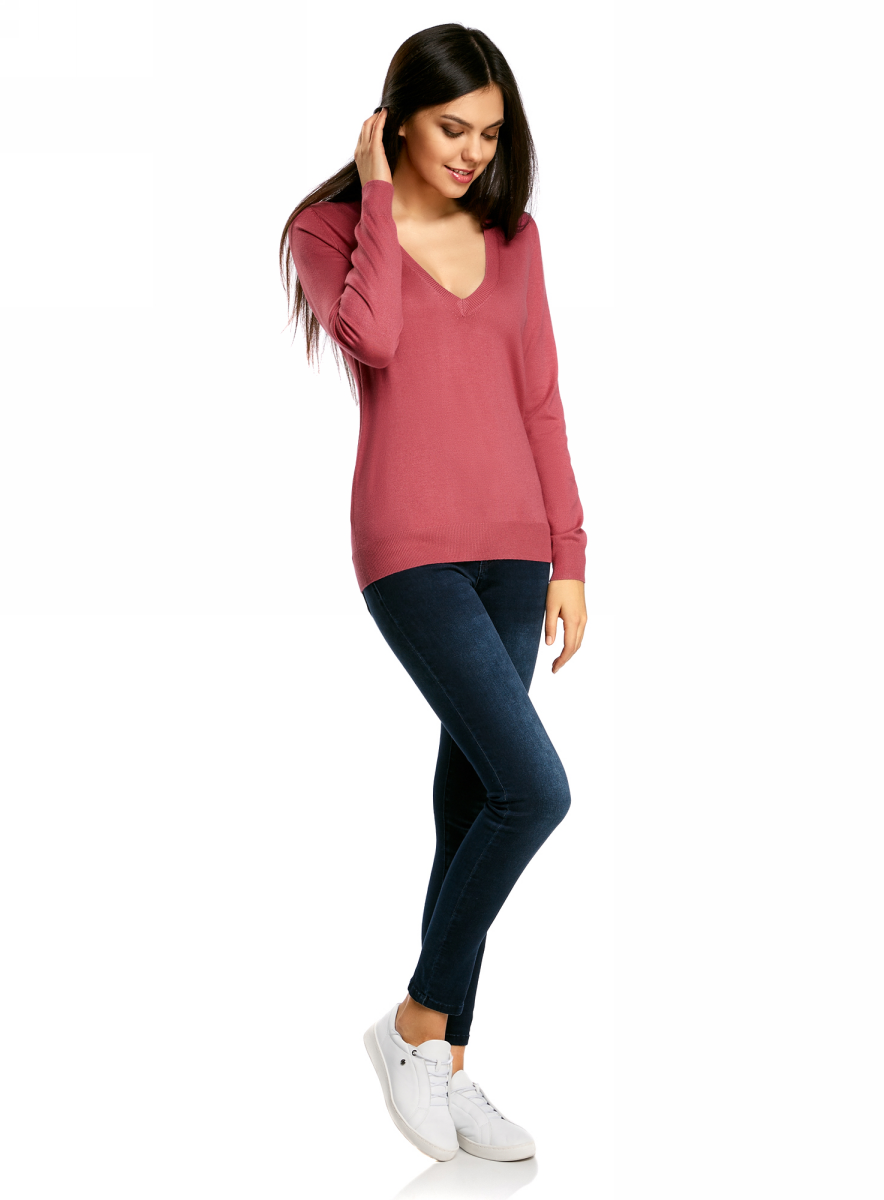 Джемпер женский oodji Collection, цвет: розовый. 73812290-8B/45904/4100N. Размер XS (42)73812290-8B/45904/4100N Джемпер женский oodji Collection, цвет: розовый. 73812290-8B/45904/4100N. Размер XS (42)73812290-8B/45904/4100NДжемпер oodji с длинными рукавами изготовлен из качественного смесового материала. Модель выполнена с глубоким V-образным вырезом. Низ изделия и рукава оформлены эластичными резинками.