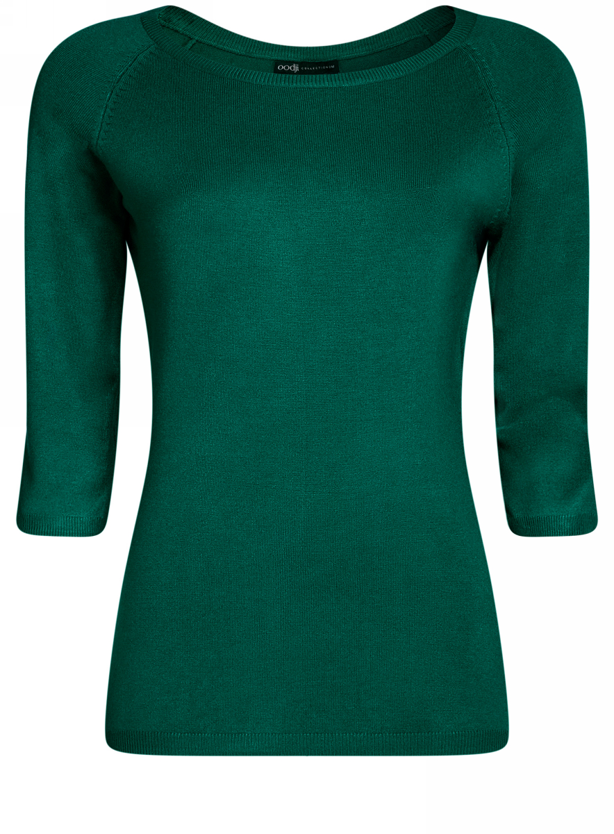 Джемпер женский oodji Collection, цвет: темно-изумрудный. 73812552-2B/45904/6E00N. Размер XXL (52)73812552-2B/45904/6E00N Джемпер женский oodji Collection, цвет: темно-изумрудный. 73812552-2B/45904/6E00N. Размер XXL (52)73812552-2B/45904/6E00NДжемпер oodji с рукавами 3/4 изготовлен из качественного смесового материала. Модель выполнена с круглым вырезом. Низ изделия и рукава оформлены тонкими эластичными резинками.