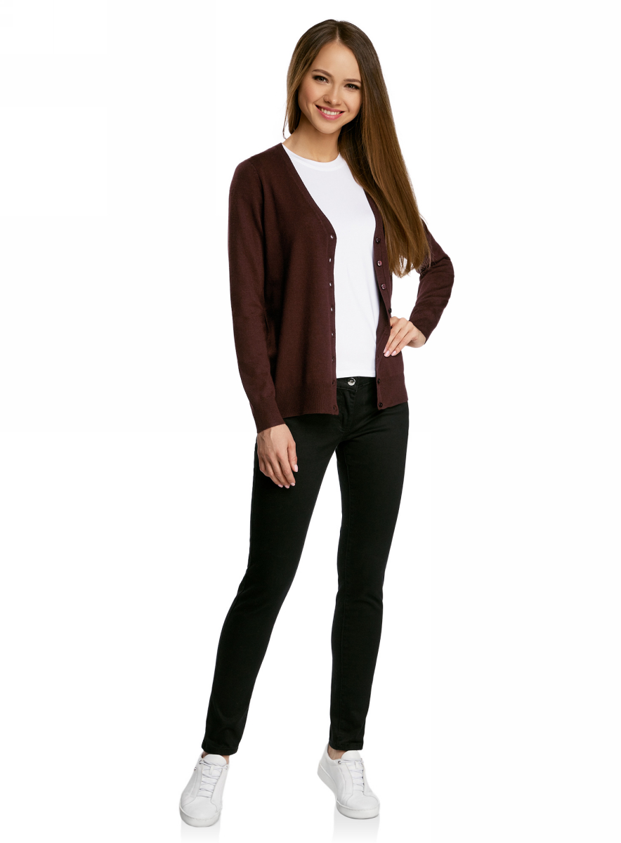 Жакет женский oodji Collection, цвет: темно-коричневый. 73212151-9B/45904/3900N. Размер XXL (52)73212151-9B/45904/3900N Жакет женский oodji Collection, цвет: темно-коричневый. 73212151-9B/45904/3900N. Размер XXL (52)73212151-9B/45904/3900NТрикотажный жакет oodji изготовлен из качественного смесового материала. Модель с длинными рукавами застегивается на пуговицы по всей длине. Низ изделия и рукава выполнены с эластичными резинками.