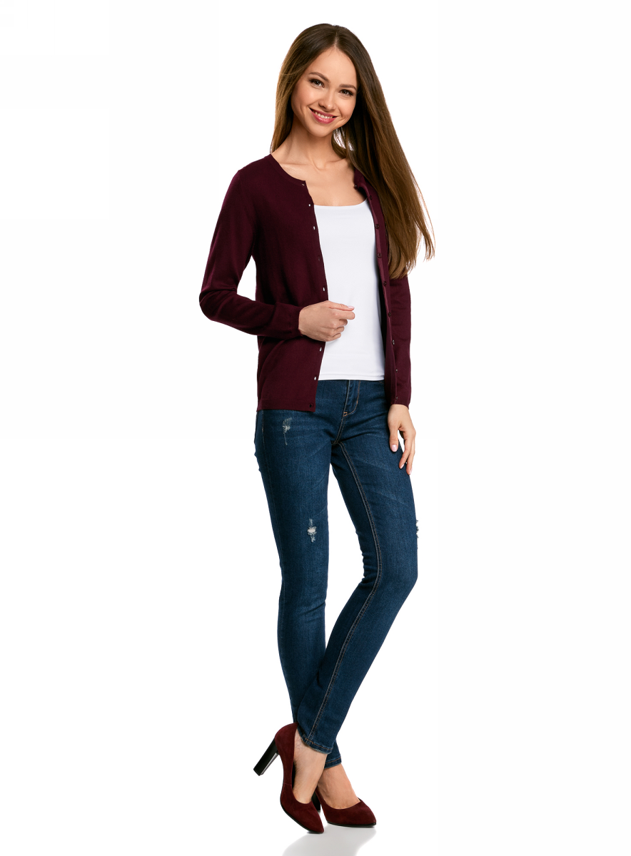 Жакет женский oodji Collection, цвет: бордовый. 73212401-1B/45904/4900N. Размер L (48)73212401-1B/45904/4900N Жакет женский oodji Collection, цвет: бордовый. 73212401-1B/45904/4900N. Размер L (48)73212401-1B/45904/4900NТрикотажный жакет oodji изготовлен из качественного смесового материала. Модель с длинными рукавами застегивается на пуговицы по всей длине. Низ изделия и рукава выполнены с эластичными резинками.