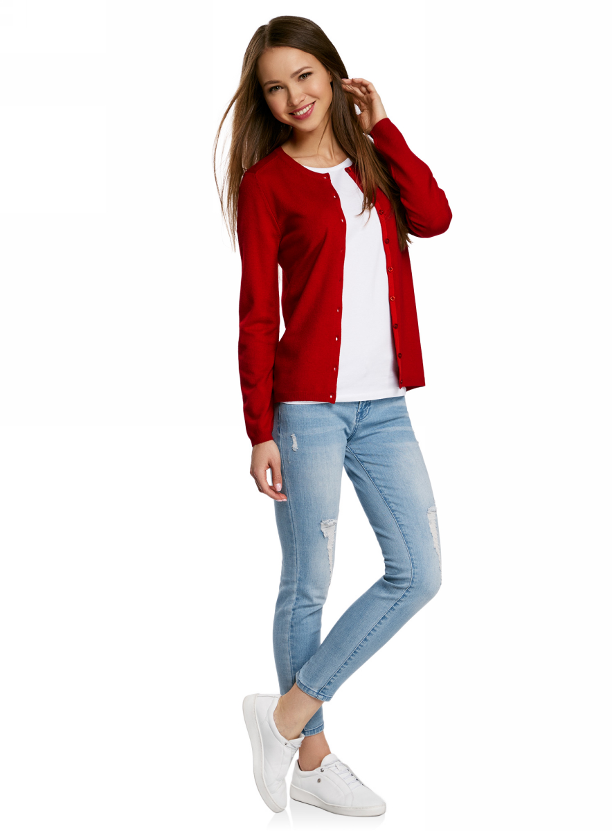 Жакет женский oodji Collection, цвет: красный. 73212401-1B/45904/4500N. Размер M (46)73212401-1B/45904/4500N Жакет женский oodji Collection, цвет: красный. 73212401-1B/45904/4500N. Размер M (46)73212401-1B/45904/4500NТрикотажный жакет oodji изготовлен из качественного смесового материала. Модель с длинными рукавами застегивается на пуговицы по всей длине. Низ изделия и рукава выполнены с эластичными резинками.