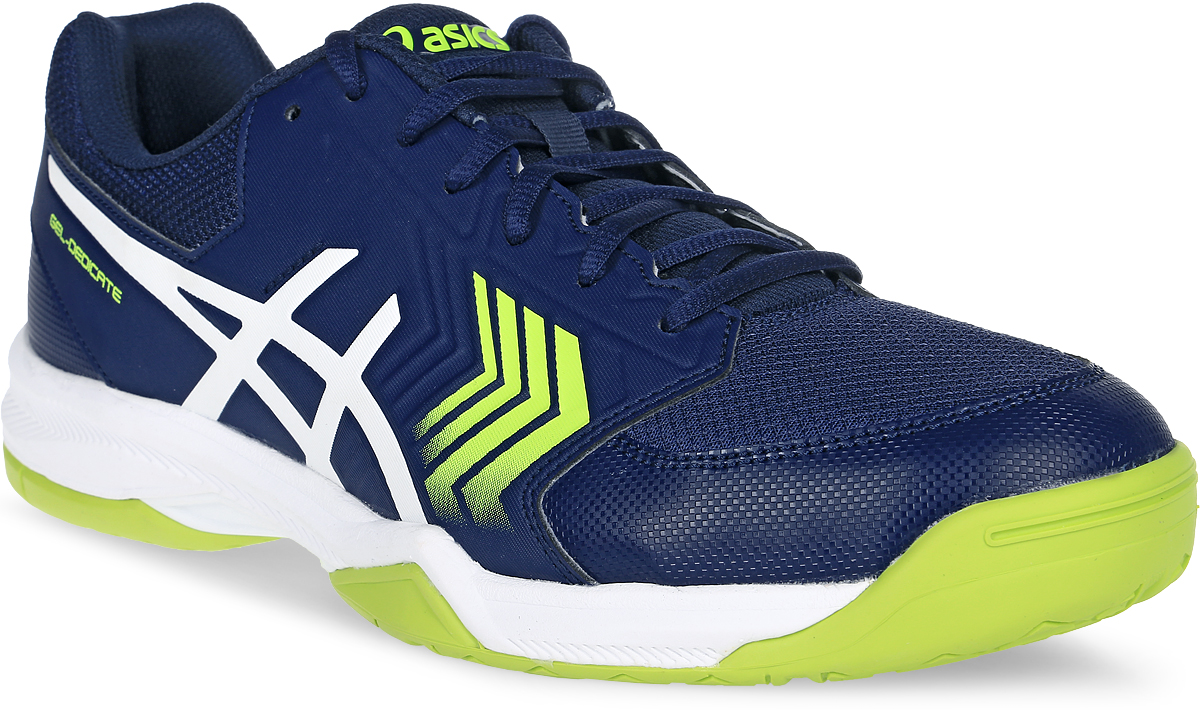 Кроссовки для тенниса мужские Asics Gel-Dedicate 5, цвет: темно-синий. E707Y-4901. Размер 9H (42)E707Y-4901 Кроссовки для тенниса мужские Asics Gel-Dedicate 5, цвет: темно-синий. E707Y-4901. Размер 9H (42)E707Y-4901Усиленная структура со всех сторон стопы делает кроссовки Asics Gel-Dedicate 5 идеальными для тенниса вне зависимости от того, являетесь ли вы новичком или играете достаточно регулярно. Эти мужские теннисные кроссовки с технологией Asics дарят комфорт и обеспечивают стабильность от первой подачи до матч-пойнта. Подрезай, обходи, иди на рывок – весь корт твой. С системой амортизации в задней части ступни Asics Forefoot GEL Cushioning System, однородной резиновой поверхностью подошвы и гибким верхом эти теннисные кроссовки снижают отдачу при резких движениях и обеспечивают максимальный комфорт и точную посадку по ноге. Кроссовки Asics Gel-Dedicate 5 - идеальный выбор для игроков в теннис, которым необходимо соответствующая обувь.