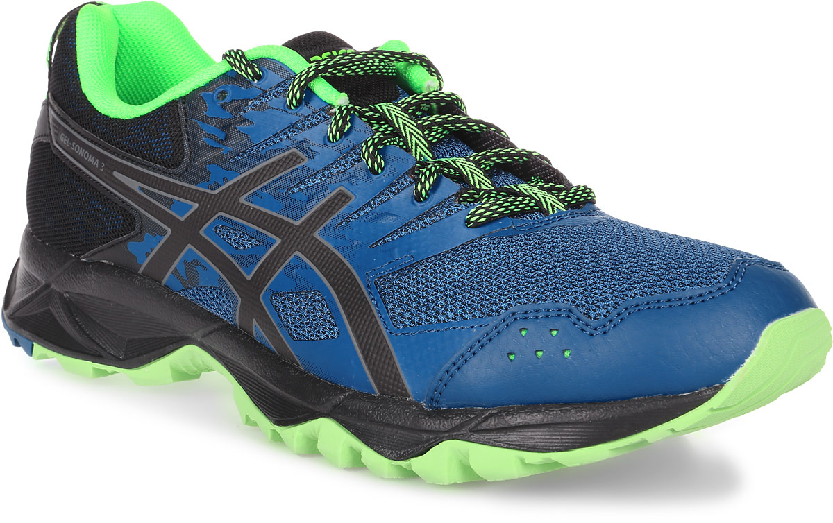 Кроссовки для бега мужские Asics Gel-Sonoma 3, цвет: синий, салатовый. T724N-4990. Размер 11 (43,5)T724N-4990 Кроссовки для бега мужские Asics Gel-Sonoma 3, цвет: синий, салатовый. T724N-4990. Размер 11 (43,5)T724N-4990Третье поколение кроссовок Asics Gel-Sonoma 3 для бега по пересеченной местности. Модель обладает высокой износостойкостью. Благодаря новому дизайну верха кроссовки обеспечивают превосходную посадку и защиту при движении. Они выполнены из лёгкого синтетического и воздухопроницаемого сетчатого материалов. Светоотражающие вставки 3M. Надежная износостойкая резина AHAR+. Asics Гель (специальный вид силикона) в носке снижает нагрузку на пятку, колени и позвоночник спортсмена. Trusstic System - литой элемент под центральной частью подошвы, предотвращающий скручивание стопы.