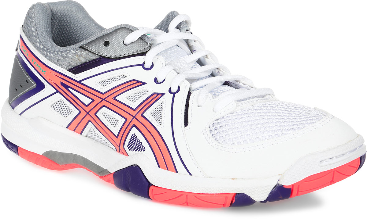 Кроссовки для волейбола женские Asics Gel-Task, цвет: белый, коралловый. B555Y-0106. Размер 8H (38,5)B555Y-0106 Кроссовки для волейбола женские Asics Gel-Task, цвет: белый, коралловый. B555Y-0106. Размер 8H (38,5)B555Y-0106Женские кроссовки Asics Gel-Task - это удобная обувь для зальных видов спорта. Модель выполнена из комбинации сетчатого текстиля и легкой искусственной кожи. Подъем оформлен классической шнуровкой, которая надежно фиксирует обувь на ноге и регулирует объем.Стелька, идеально подстраивающаяся под анатомические контуры стопы, изготовлена из ЭВА материала с верхним покрытием из текстиля. Подкладка из текстиля обеспечит уют.Вставка из термостойкого геля на силиконовой основе значительно уменьшает нагрузку на пятку, колени и позвоночник спортсменки, снижая возможность получения травмы.По бокам кроссовки декорированы оригинальным принтом. Язычок и задник дополнены символикой бренда.Колодка California предназначена для стабильности и комфорта.Система Trusstic - обеспечивает стабильность и, в комбинации с формованной средней подошвой, предотвращает скручивание.Износостойкая подошва оснащена рифлением.
