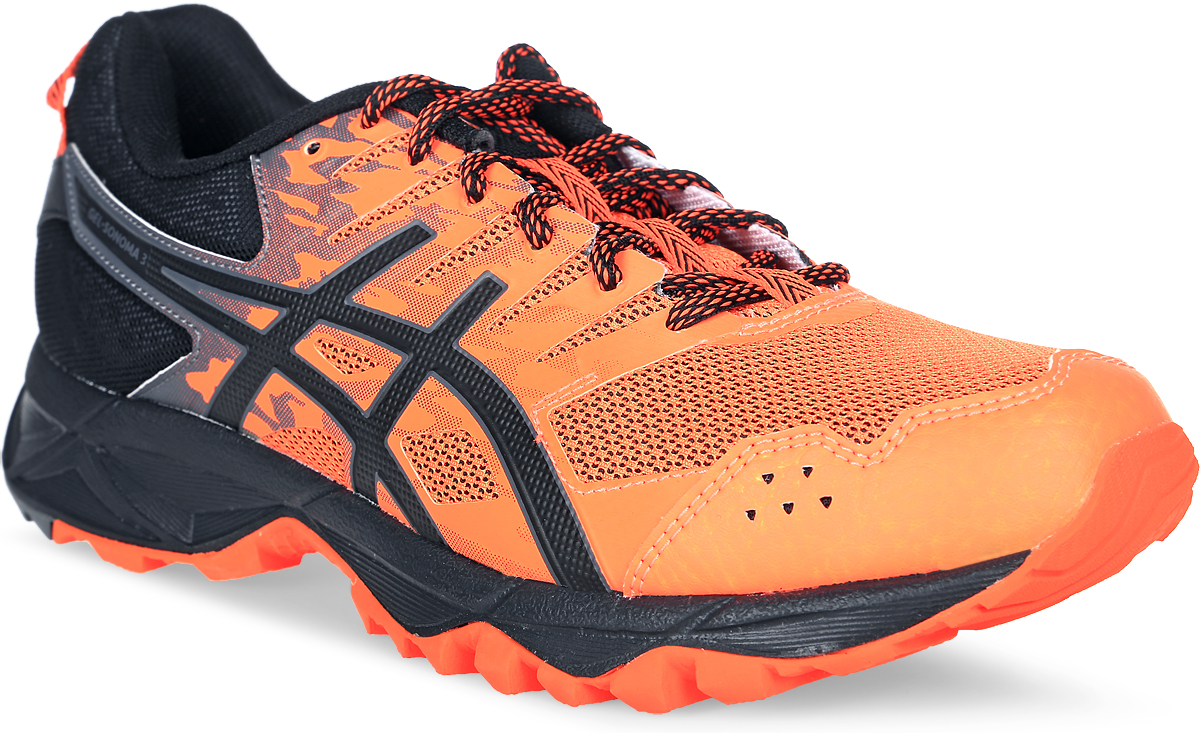 Кроссовки для бега мужские Asics Gel-Sonoma 3, цвет: оранжевый, черный. T724N-3090. Размер 7 (38,5)T724N-3090 Кроссовки для бега мужские Asics Gel-Sonoma 3, цвет: оранжевый, черный. T724N-3090. Размер 7 (38,5)T724N-3090Третье поколение кроссовок Asics Gel-Sonoma 3 для бега по пересеченной местности. Модель обладает высокой износостойкостью. Благодаря новому дизайну верха кроссовки обеспечивают превосходную посадку и защиту при движении. Они выполнены из лёгкого синтетического и воздухопроницаемого сетчатого материалов. Светоотражающие вставки 3M. Надежная износостойкая резина AHAR+. Asics Гель (специальный вид силикона) в носке снижает нагрузку на пятку, колени и позвоночник спортсмена. Trusstic System - литой элемент под центральной частью подошвы, предотвращающий скручивание стопы.