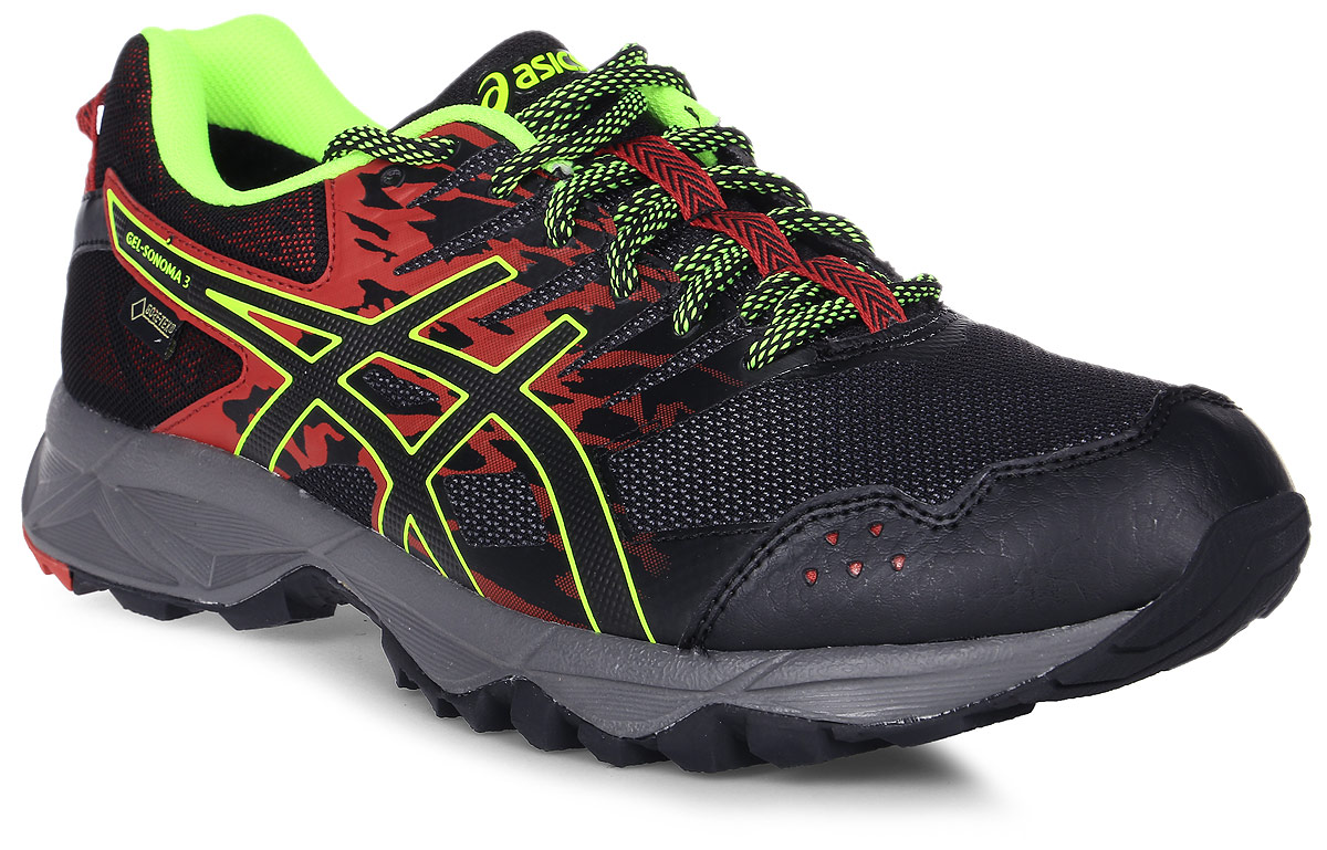 Кроссовки для бега мужские Asics Gel-Sonoma 3 G-Tx, цвет: черный, красный. T727N-2390. Размер 10H (43)T727N-2390 Кроссовки для бега мужские Asics Gel-Sonoma 3 G-Tx, цвет: черный, красный. T727N-2390. Размер 10H (43)T727N-2390В беге по пересечённой местности необходимо всю энергию сконцентрировать на достижении цели и наслаждаться моментом и великолепным пейзажем вокруг. Мужские кроссовки Asics Gel-Sonoma 3 G-Tx - это обувь, которая имеет в своем арсенале все необходимое для изменчивых, непостоянных условий кросса. С ними вы можете достигнуть всех своих целей. Эти чрезвычайно прочные кроссовки, учитывающие все особенности бега по пересеченной местности, обеспечат комфорт, устойчивость и поддержку на протяжении всего маршрута. Кроссовки GEL-Sonoma 3 G-TX предназначены для кросса на короткие и средние расстояния и по любой поверхности. Гелевый амортизатор в задней части подошвы, технология EVA для средней части и светоотражатели 3M обеспечивают надежную защиту, а внешняя поверхность подошвы со стабилизацией для кросса гарантирует стабильность и поддержку на любой поверхности.
