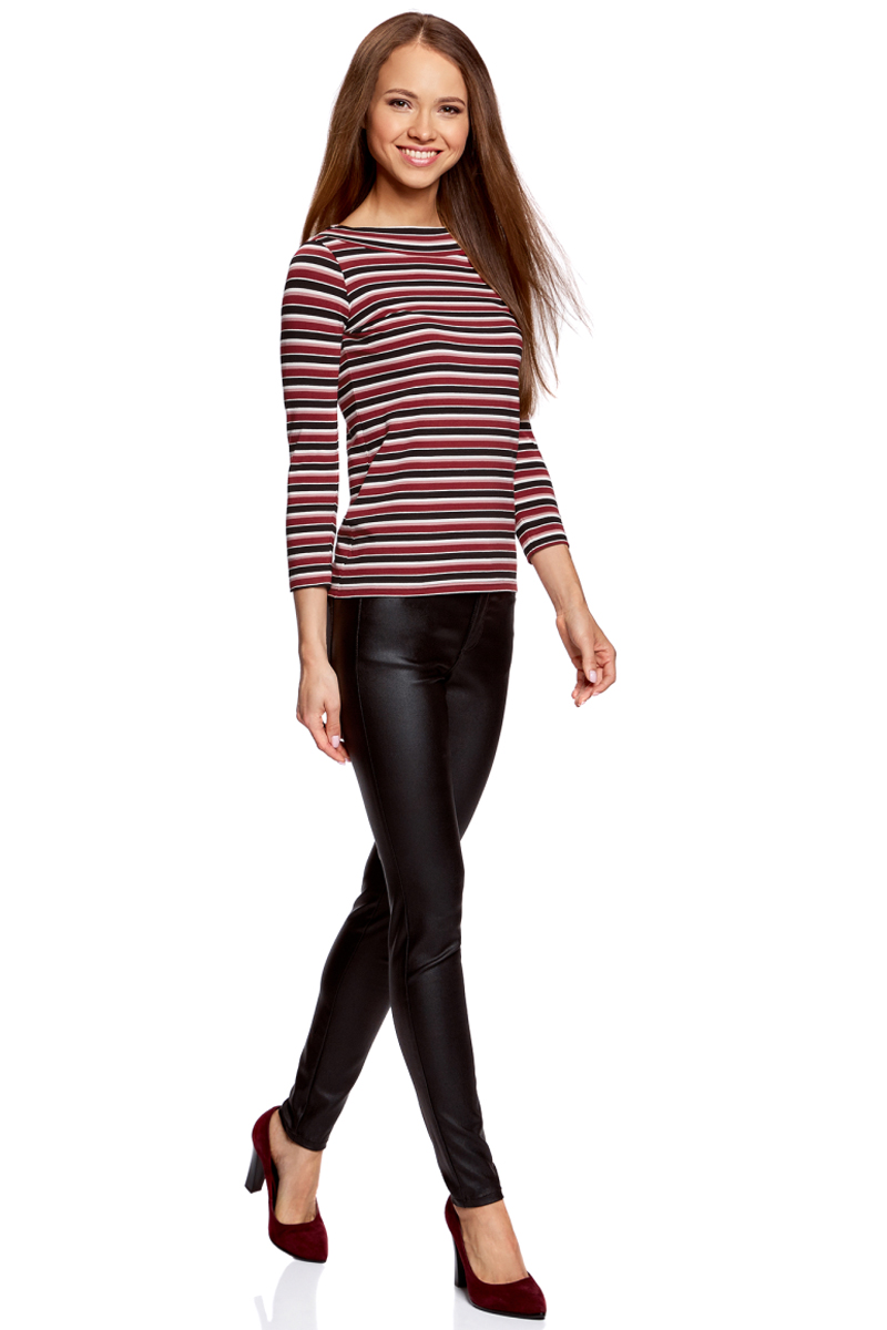 Лонгслив женский oodji Collection, цвет: бордовый, черный. 24201010B/46147/4929S. Размер XS (42)24201010B/46147/4929S Лонгслив женский oodji Collection, цвет: бордовый, черный. 24201010B/46147/4929S. Размер XS (42)24201010B/46147/4929SЖенский лонгслив oodji выполнен из натурального хлопка с добавлением эластана. Модель с воротником лодочкой и рукавами 3/4 оформлена прострочкой.