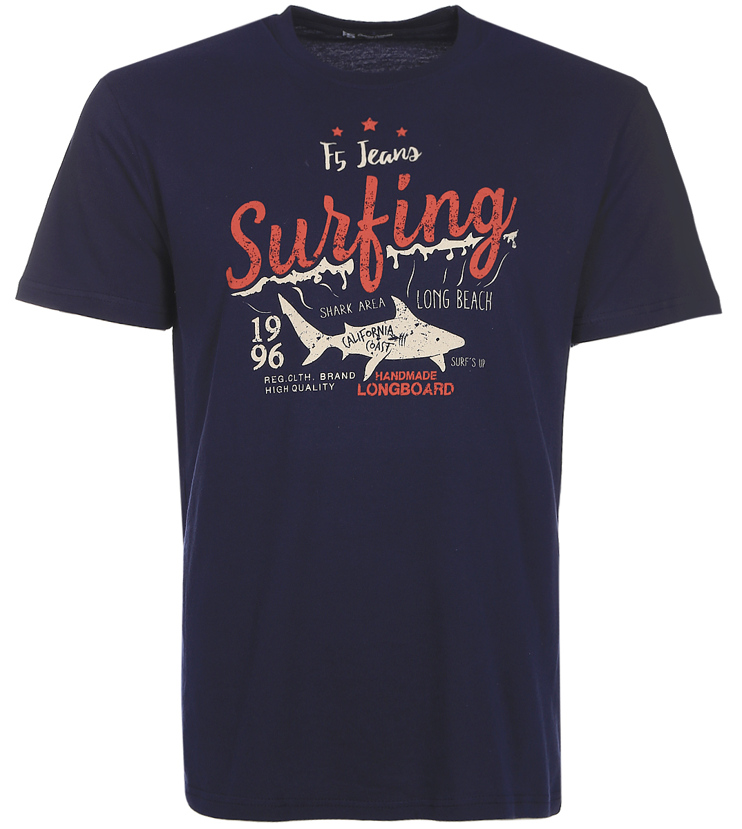 Футболка мужская F5, цвет: синий. 14378_02285. Размер XXXL (56)14378_02285/Surf, TR Plain, navy Футболка мужская F5, цвет: синий. 14378_02285. Размер XXXL (56)14378_02285/Surf, TR Plain, navyСтильная мужская футболкаF5 выполнена из натурального хлопка. Футболка с коротким рукавом и небольшим круглым вырезом оформлена принтом и надписью.