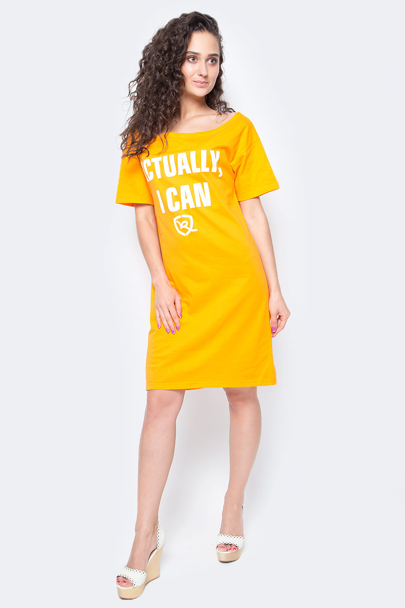Платье Rocawear, цвет: оранжевый. R021756. Размер XS (42)R021756 Платье Rocawear, цвет: оранжевый. R021756. Размер XS (42)R021756Женское хлопковое Rocawear платье на одно плечо - тренд последних нескольких сезонов. Небрежное спадание и оголенное плечо добавляют пикантности, привлекательности, но в то же время не опошляют образ. Также сочетание сексуальной нотки с удобным повседневным кроем делает внешний вид индивидуальным и оригинальным. Cпереди платье украшено принтом с надписью Actually, I Can.