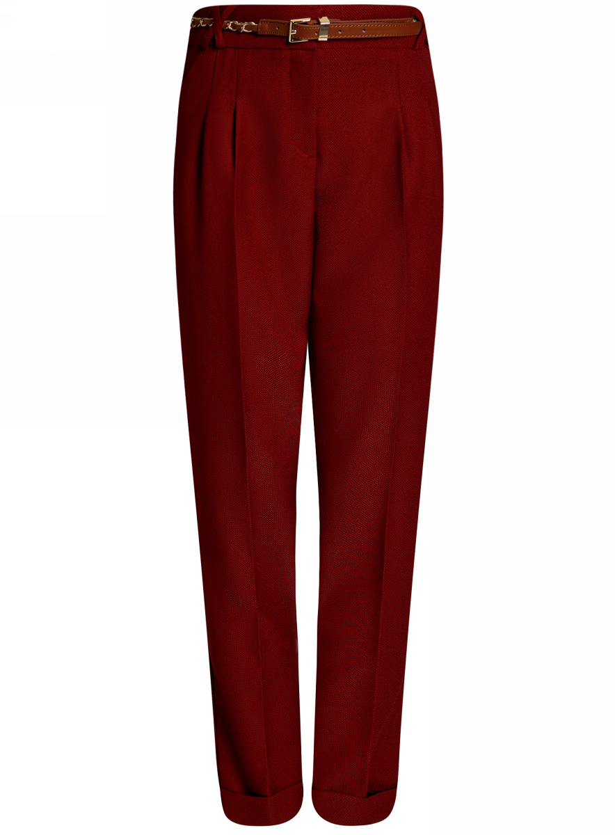 Брюки женские oodji Collection, цвет: бордовый. 21714019-3/46742/4900N. Размер 44-170 (50-170)21714019-3/46742/4900N Брюки женские oodji Collection, цвет: бордовый. 21714019-3/46742/4900N. Размер 44-170 (50-170)21714019-3/46742/4900NЖенские брюки от oodji прямого кроя выполнены из высококачественного фактурного материала. В комплект входит ремешок из искусственной кожи.