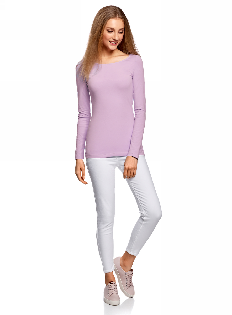 Лонгслив женский oodji Collection, цвет: сиреневый. 24201007B/46147/8000N. Размер M (46)24201007B/46147/8000N Лонгслив женский oodji Collection, цвет: сиреневый. 24201007B/46147/8000N. Размер M (46)24201007B/46147/8000NЖенский лонгслив выполнен из эластичной хлопковой ткани. Модель с круглым вырезом горловины и длинными стандартными рукавами.