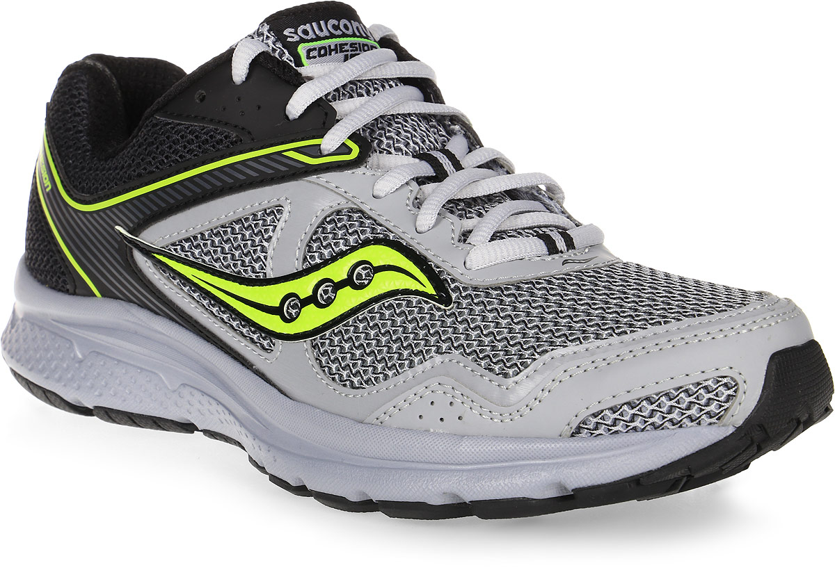 Кроссовки для бега мужские Saucony Cohesion 10, цвет: черный, серый. S25333-2. Размер 11 (45)S25333-2 Кроссовки для бега мужские Saucony Cohesion 10, цвет: черный, серый. S25333-2. Размер 11 (45)S25333-2Мужские кроссовки Saucony Cohesion 10 - отличный выбор для бега и тренировок. Верх модели выполнен из воздухопроницаемого сетчатого материала, обеспечивающего комфорт и долговечность. Шнуровка надежно фиксирует обувь на ноге и позволяет отрегулировать объем. Технология GRID - вставка в пятке из специального материала, обеспечивает стабильность и амортизацию во время активных тренировок. Рельефная поверхность подошвы из высококачественной резины, создает отличное сцепление, даря уверенность каждому шагу.