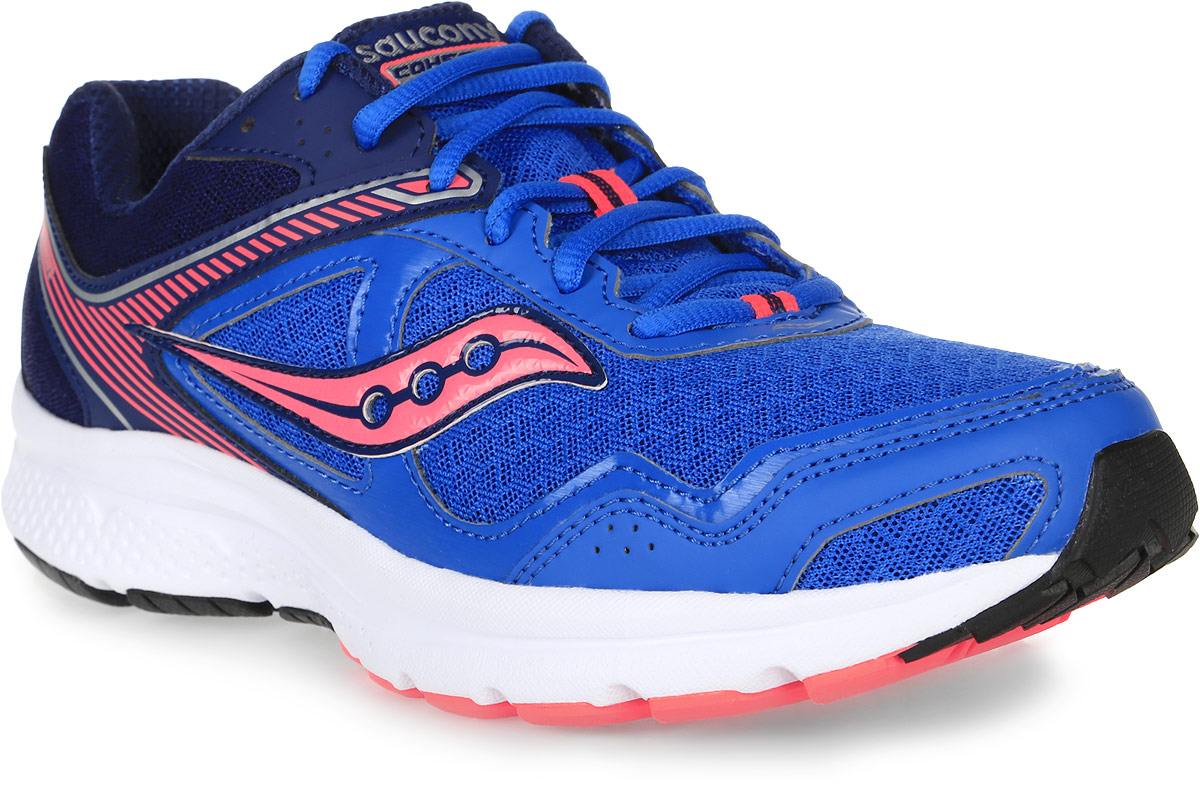 Кроссовки для бега женские Saucony Grid Cohesion 10, цвет: синий, коралловый. S15333-2. Размер 7,5 (37,5)S15333-2 Кроссовки для бега женские Saucony Grid Cohesion 10, цвет: синий, коралловый. S15333-2. Размер 7,5 (37,5)S15333-2Женские кроссовки для бега Saucony Cohesion - отличный выбор для бега и тренировок.Модель выполнена из сетчатого текстиля, который хорошо пропускает воздух и обеспечивает оптимальную вентиляцию, с отделкой из искусственной кожи. Шнуровка надежно фиксирует модель на ноге.Внутренний материал отлично отводит влагу и обеспечивает ногам комфорт. Мягкая съемная стелька исполнена из мягкого текстиля.Специальная амортизирующая подошва GRID гарантирует поддержку и оптимальное распределение ударных нагрузок во время движения. Поверхность подошвы дополнена рельефным рисунком, обеспечивающим прекрасное сцепление.