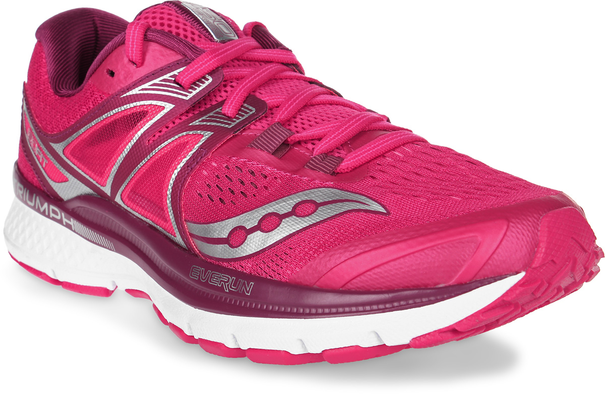 Кроссовки для бега женские Saucony Triumph Iso 3, цвет: красный, бордовый. S10346-2. Размер 10 (41)S10346-2 Кроссовки для бега женские Saucony Triumph Iso 3, цвет: красный, бордовый. S10346-2. Размер 10 (41)S10346-2Женские кроссовки для бега Saucony Triumph Iso3 выполнены из сетчатого текстиля и полимера, отличающихся эластичностью и легкостью.Материал очень мягкий и отлично пропускает воздух, позволяя ногам дышать. Конструкция ISOFIT обеспечивает плотное прилегание стопы, способствуя эффективной спортивной посадке. Максимальная амортизация для нейтральных пронаторов.Новая версия модели Triumph отличается дополнительной вставкой из материала EVERUN в пяточной части, а также слоем из EVERUN, расположенным прямо под стелькой, уменьшает ударную нагрузку, распределяя ее по всей стопе. Шнуровка надежно фиксирует модель на ноге. Внутренняя поверхность и стелька из текстиля комфортны при движении.Подошва с технологией TRI-Flex, изготовленная из высококачественной легкой резины, обеспечивает гибкость и идеальное сцепление. Поверхность подошвы дополнена рельефным рисунком.