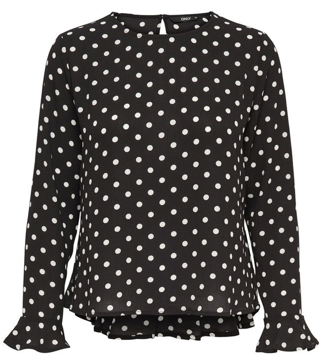 Блузка женская Only, цвет: черный, белый. 15135069_Black. Размер 36 (42)15135069_Black Блузка женская Only, цвет: черный, белый. 15135069_Black. Размер 36 (42)15135069_BlackИзящная женская блузка Only подчеркнет ваш стиль и поможет создать оригинальный женственный образ. Модель имеет длинные рукава, декорированные оборками, и круглый вырез горловины. Изделие сзади застегивается на пуговицу. Блузка дополнена баской и принтом в горошек.