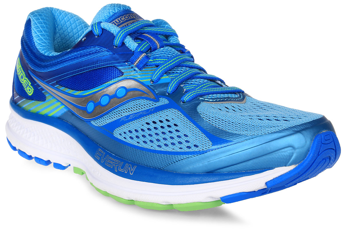 Кроссовки для бега женские Saucony Guide 10, цвет: голубой. S10350-1. Размер 7 (37)S10350-1 Кроссовки для бега женские Saucony Guide 10, цвет: голубой. S10350-1. Размер 7 (37)S10350-1Женские кроссовки для бега Saucony GUIDE 10 - отличная модель для тренировок на каждый день идлительных темповых пробежек. Верх изделия выполнен из сетчатого текстиля. Дышащая сетка с технологией RUNDRY отлично впитывает влагу и обеспечивает комфорт во времяпробежки. Новая конструкция верха разработана специально для более мягкого бега.Шнуровка надежно фиксирует обувь на ноге.ТехнологияSRC позволяет поглощать ударную нагрузку на пятку и мягкоперераспределяет ее по всей стопе. Подошва с системой TRI-FLEX вместе со вставкой EVERUN увеличивают распределение нагрузки по большей площади поверхности, обеспечивая оптимальную гибкость и сцепление.Новая модель GUIDE 10 от Saucony - это комфортная поддержкаи амортизация без потери гибкости и легкости.