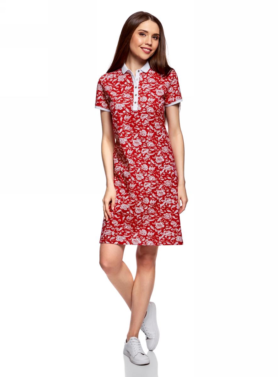 Платье oodji Collection, цвет: ягодный, белый. 24001118-2/47005/4C10E. Размер S (44)24001118-2/47005/4C10E Платье oodji Collection, цвет: ягодный, белый. 24001118-2/47005/4C10E. Размер S (44)24001118-2/47005/4C10EПлатье-поло от oodji выполнено из ткани пике с цветочным принтом. Модель с короткими рукавами и отложным воротником на груди застегивается на пуговицы.
