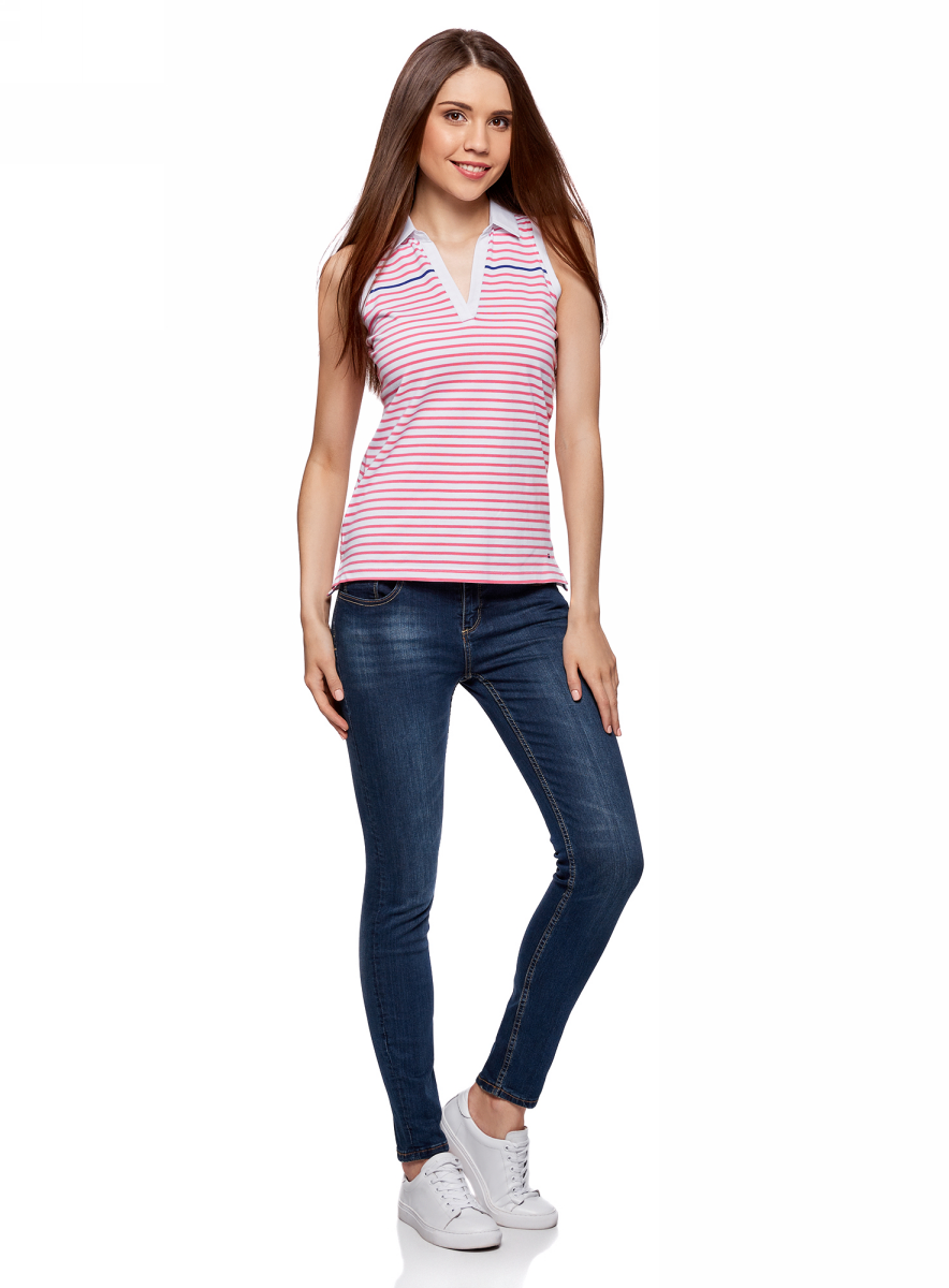 Топ жен oodji Collection, цвет: белый, розовый, полоски. 29305001/47006/1041S. Размер XXL (52)29305001/47006/1041S Топ жен oodji Collection, цвет: белый, розовый, полоски. 29305001/47006/1041S. Размер XXL (52)29305001/47006/1041SТоп трикотажный с воротником из комбинированной ткани