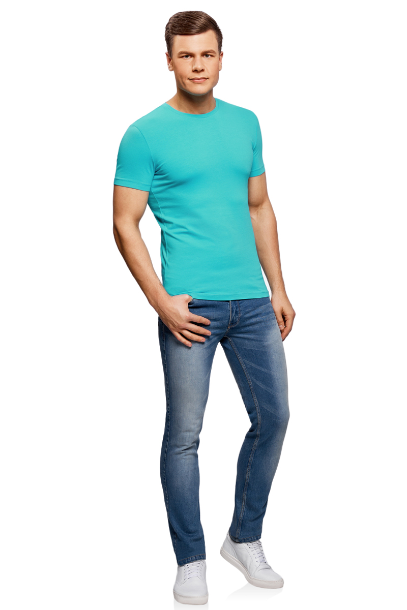 Футболка мужская oodji Basic, цвет: бирюзовый. 5B611004M/46737N/7300N. Размер XL (56)5B611004M/46737N/7300N Футболка мужская oodji Basic, цвет: бирюзовый. 5B611004M/46737N/7300N. Размер XL (56)5B611004M/46737N/7300NМужская базовая футболка от oodji выполнена из эластичного хлопкового трикотажа. Модель с короткими рукавами и круглым вырезом горловины.