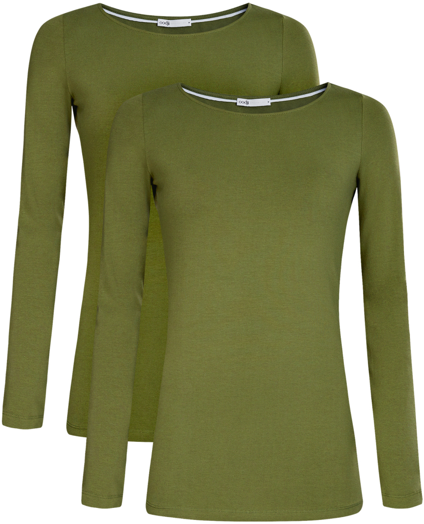 Футболка жен oodji Collection, цвет: темно-зеленый, 2 шт. 24201007T2/46147/6900N. Размер XXS (40)24201007T2/46147/6900N Футболка жен oodji Collection, цвет: темно-зеленый, 2 шт. 24201007T2/46147/6900N. Размер XXS (40)24201007T2/46147/6900NФутболка с длинным рукавом (комплект из 2 штук)