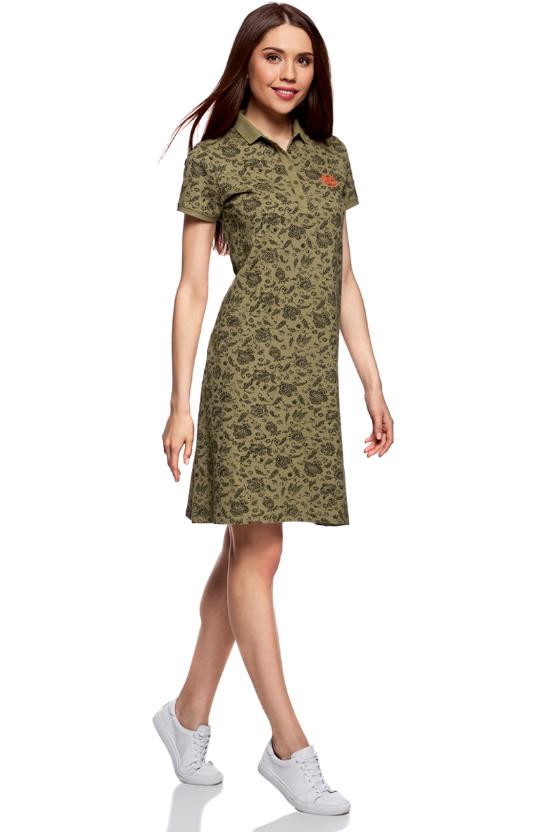 Платье oodji Collection, цвет: хаки, темный хаки. 24001118-2/47005/6668E. Размер XL (50)24001118-2/47005/6668E Платье oodji Collection, цвет: хаки, темный хаки. 24001118-2/47005/6668E. Размер XL (50)24001118-2/47005/6668EПлатье поло из ткани пике