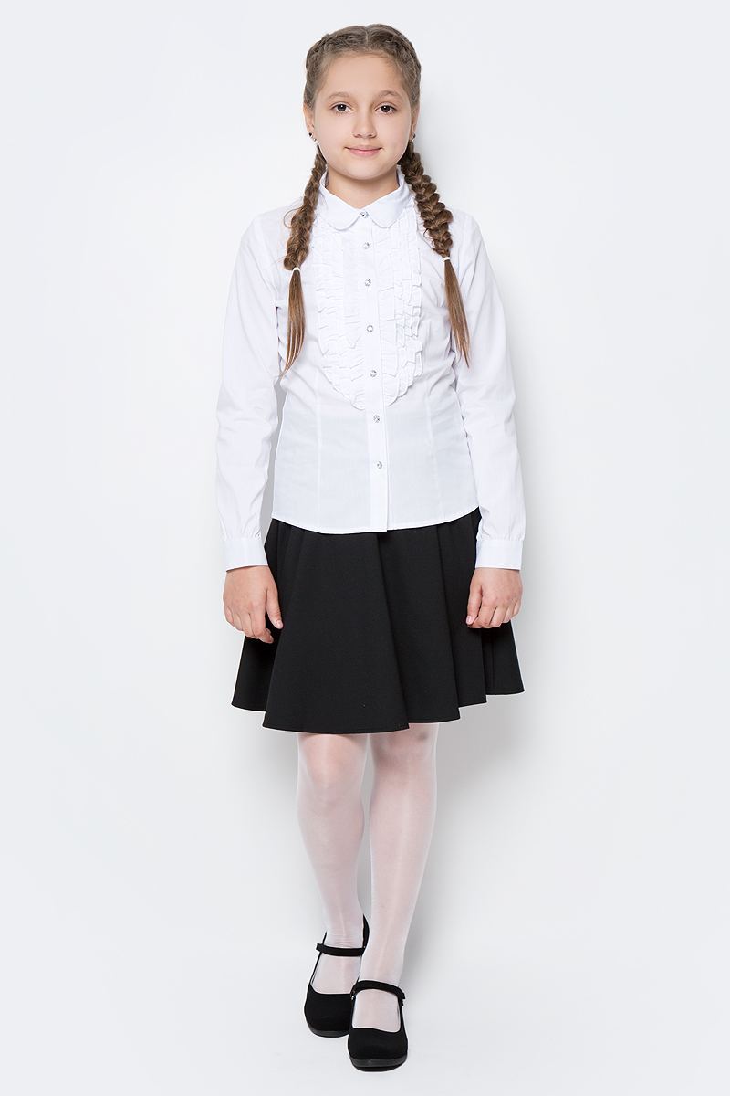 Блузка для девочки Scool, цвет: белый. 374449. Размер 164, 14 лет374449 Блузка для девочки Scool, цвет: белый. 374449. Размер 164, 14 лет374449Элегантная блузка для девочки Scool, выполненная из эластичного хлопка с добавлением полиэстера, станет отличным дополнением к школьному гардеробу. Блузка с отложным воротником и длинными рукавами застегивается на пуговицы. На рукавах предусмотрены манжеты. Модель декорирована эффектными пуговицами и оборками на передней части.