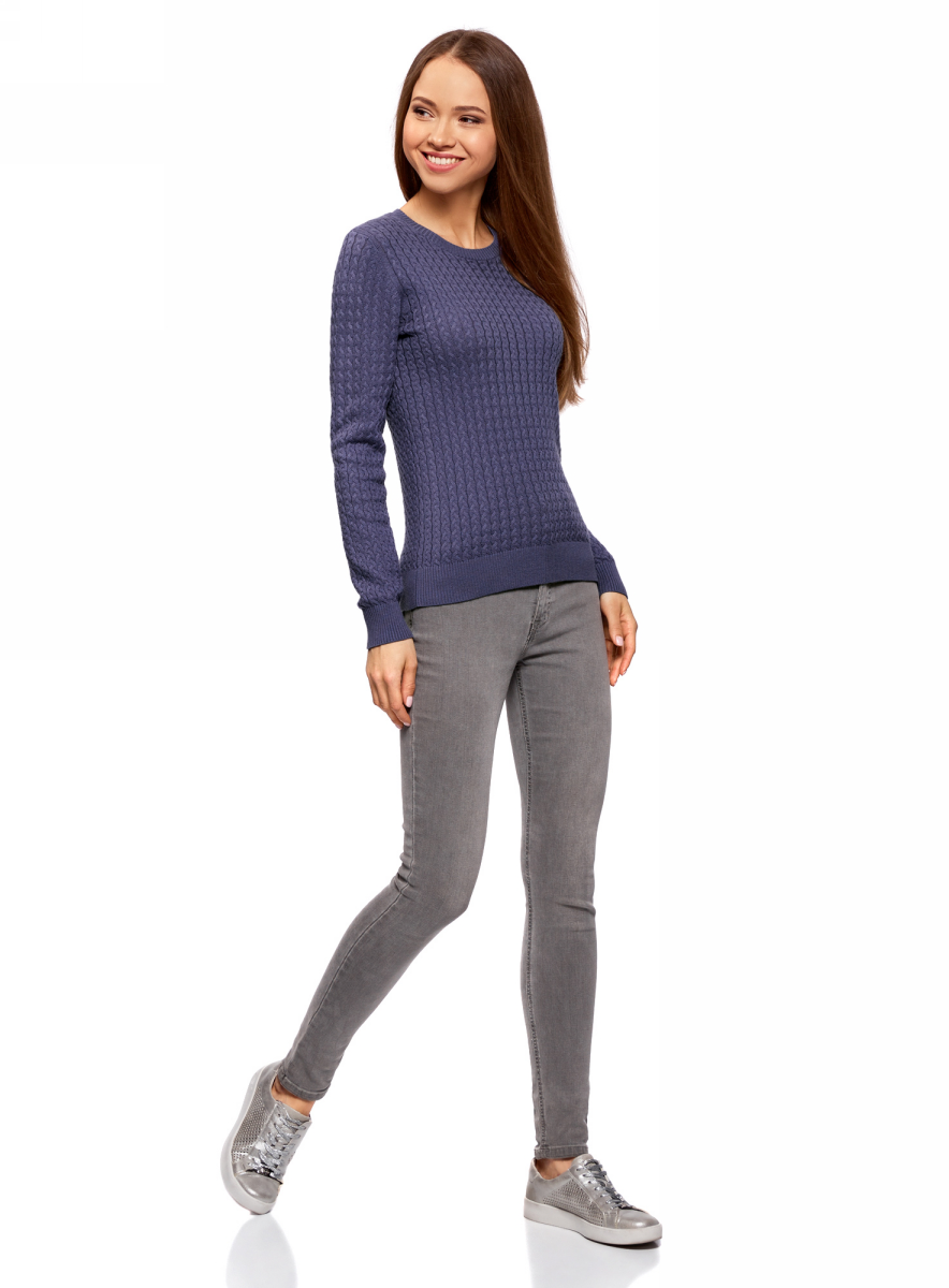 Джемпер женский oodji Collection, цвет: синий. 73812624-1B/46139/7500N. Размер XXL (52)73812624-1B/46139/7500N Джемпер женский oodji Collection, цвет: синий. 73812624-1B/46139/7500N. Размер XXL (52)73812624-1B/46139/7500NЖенский джемпер от oodji выполнен из хлопковой пряжи сложного состава. Модель с длинными рукавами и круглым вырезом горловины выполнена фактурной вязкой в мелкую косичку.