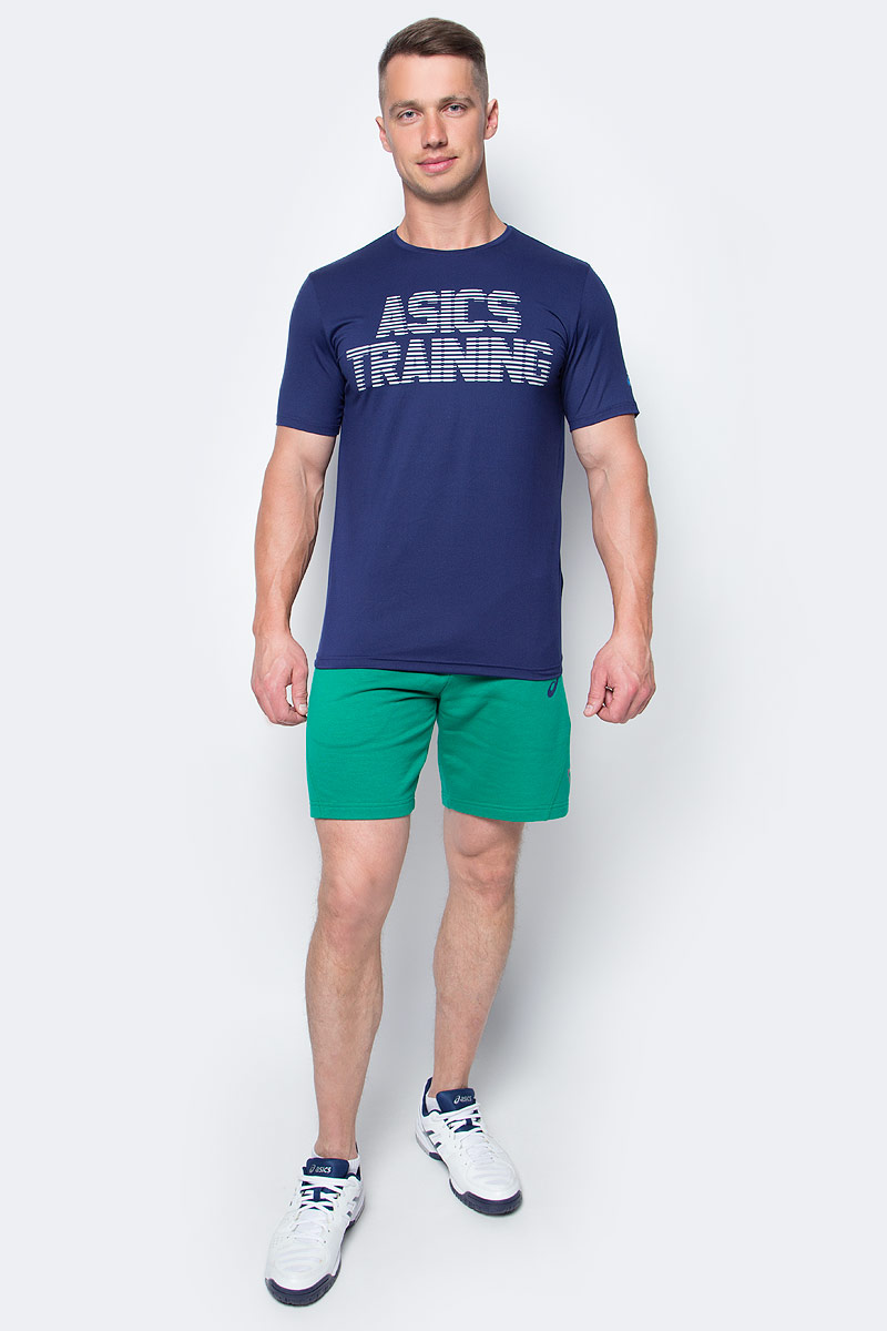 Футболка для фитнеса мужская Asics Graphic Top, цвет: синий. 131446-8052. Размер XL (52/54)131446-8052 Футболка для фитнеса мужская Asics Graphic Top, цвет: синий. 131446-8052. Размер XL (52/54)131446-8052Мужская футболка для фитнеса Asics Graphic Top выполнена из полиэстера с добавлением эластана. Мягкий и легкий материал быстро отводит пот от кожи. Комфортное расположение швов исключает натирание. Модель оформлена принтовыми надписями.