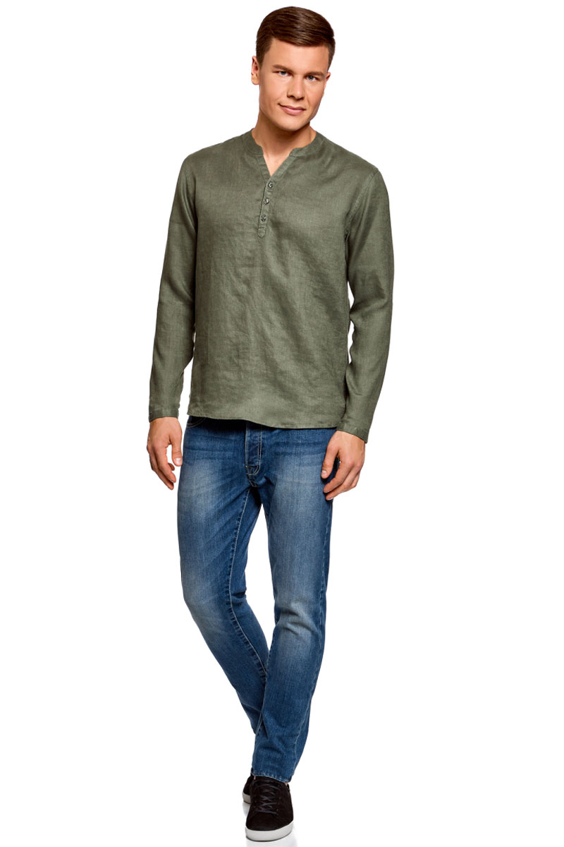 Рубашка мужская oodji Basic, цвет: зеленый. 3B320002M/21155N/6600N. Размер S (46/48)3B320002M/21155N/6600N Рубашка мужская oodji Basic, цвет: зеленый. 3B320002M/21155N/6600N. Размер S (46/48)3B320002M/21155N/6600NМужская рубашка от oodji выполнена из натурального льна. Модель без воротника с длинными рукавами на груди застегивается на пуговицы. Лен идеально подходит для теплой погоды. Он пропускает воздух, не вызывает аллергии, не выцветает на солнце. Льняные вещи просто приятно носить в жаркие дни.
