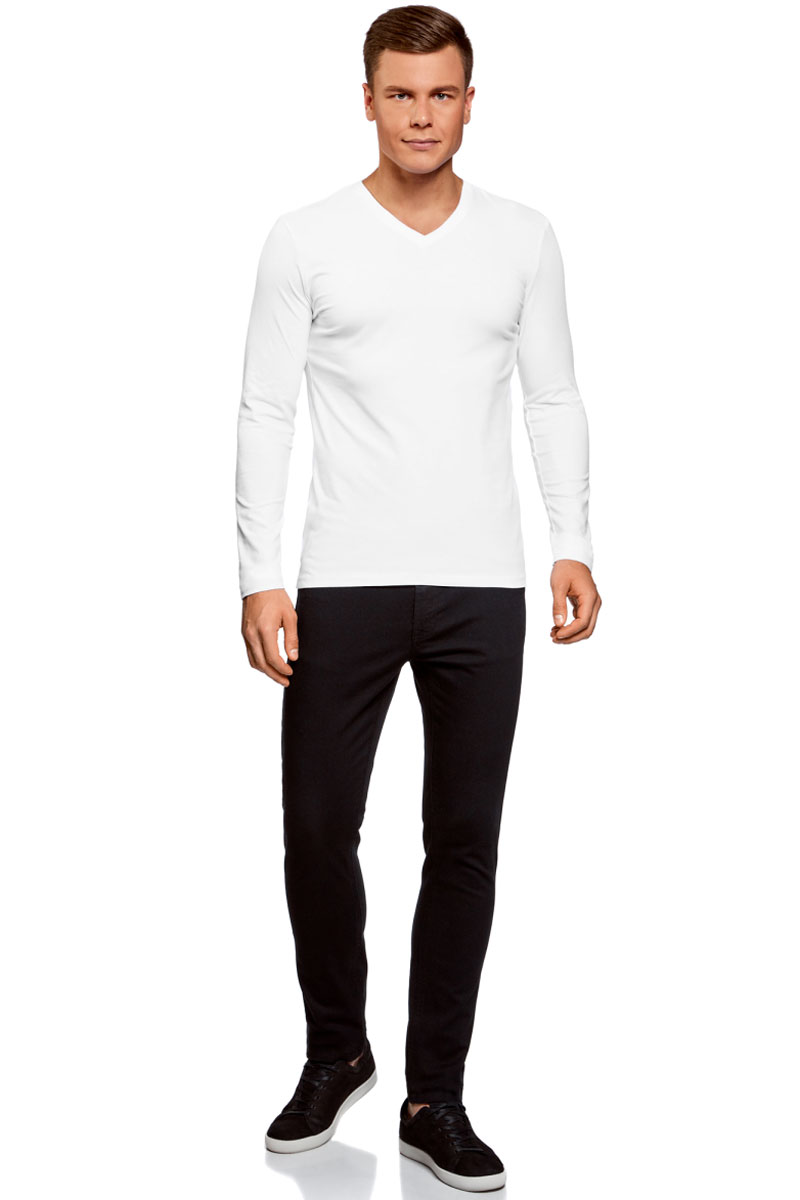 Лонгслив мужской oodji Basic, цвет: белый. 5B511002M/39230N/1000N. Размер XS (44)5B511002M/39230N/1000N Лонгслив мужской oodji Basic, цвет: белый. 5B511002M/39230N/1000N. Размер XS (44)5B511002M/39230N/1000NМужской лонгслив от oodji выполнен из эластичного хлопкового трикотажа. Модель с длинными рукавами и V-образным вырезом горловины.