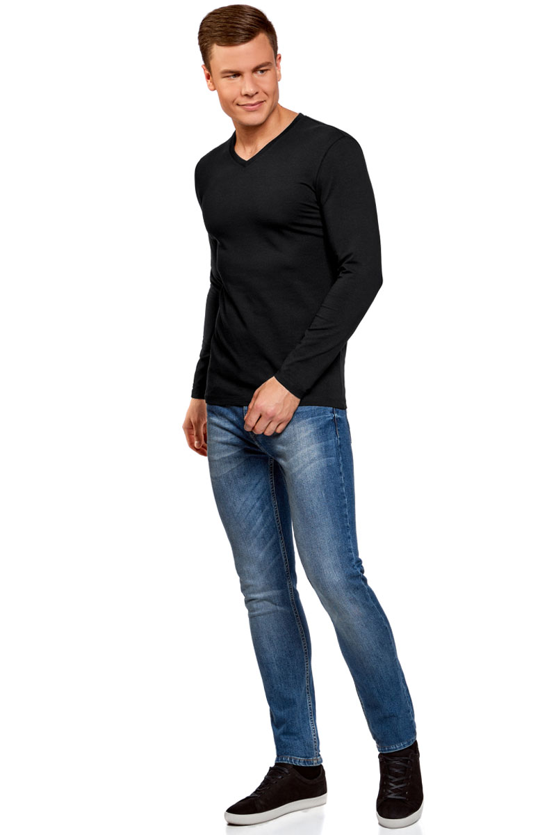 Футболка муж oodji Basic, цвет: черный. 5B511002M/39230N/2900N. Размер XXL (58/60)5B511002M/39230N/2900N Футболка муж oodji Basic, цвет: черный. 5B511002M/39230N/2900N. Размер XXL (58/60)5B511002M/39230N/2900NФутболка с длинным рукавом и V-образным вырезом