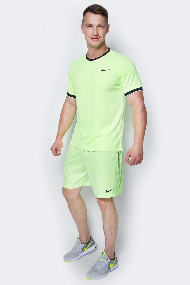 Футболка мужская Nike Court Dry Tennis Top, цвет: салатовый, черный. 830927-367. Размер XL (52/54)830927-367 Футболка мужская Nike Court Dry Tennis Top, цвет: салатовый, черный. 830927-367. Размер XL (52/54)830927-367Мужская футболка Court Dry Tennis Top от Nike изготовлена из ультрамягкой ткани Dri-Fit. Ткань Dri-Fit обеспечивает воздухопроницаемость и комфорт. Модель с круглым вырезом горловины и короткими рукавами оформлена фирменным логотипом. Спинка модели немного удлинена. Нижняя часть модели по боковым швам дополнена небольшими разрезами.
