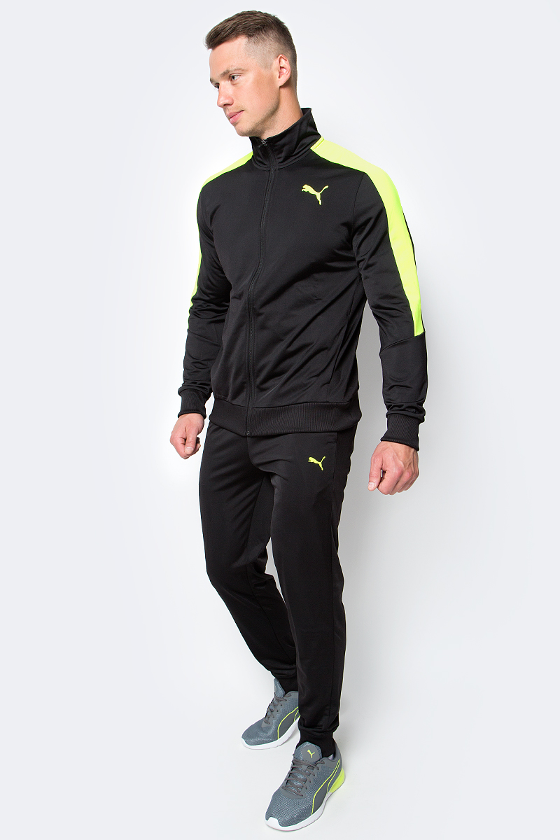 Костюм спортивный мужской Puma Line Suit Tricot, цвет: черный, желтый. 59088501. Размер XL (50/52)59088501 Костюм спортивный мужской Puma Line Suit Tricot, цвет: черный, желтый. 59088501. Размер XL (50/52)59088501Спортивный костюм Line Suit Tricot идеален для занятий спортом и прогулок на свежем воздухе. Особый крой куртки гарантирует свободу движений и комфорт. Пояс и манжеты выполнены из плотного трикотажа в резинку. Куртка также снабжена практичной застежкой-молнией и боковыми карманами. Узкие брюки обеспечивают плотную посадку. Пояс брюк из эластичного материала снабжен затягивающимся шнуром. Манжеты по низу штанин выполнены из трикотажа в резинку. Куртка декорирована логотипом PUMA и контрастной отделкой на плечах. Брюки также декорированы логотипом PUMA.