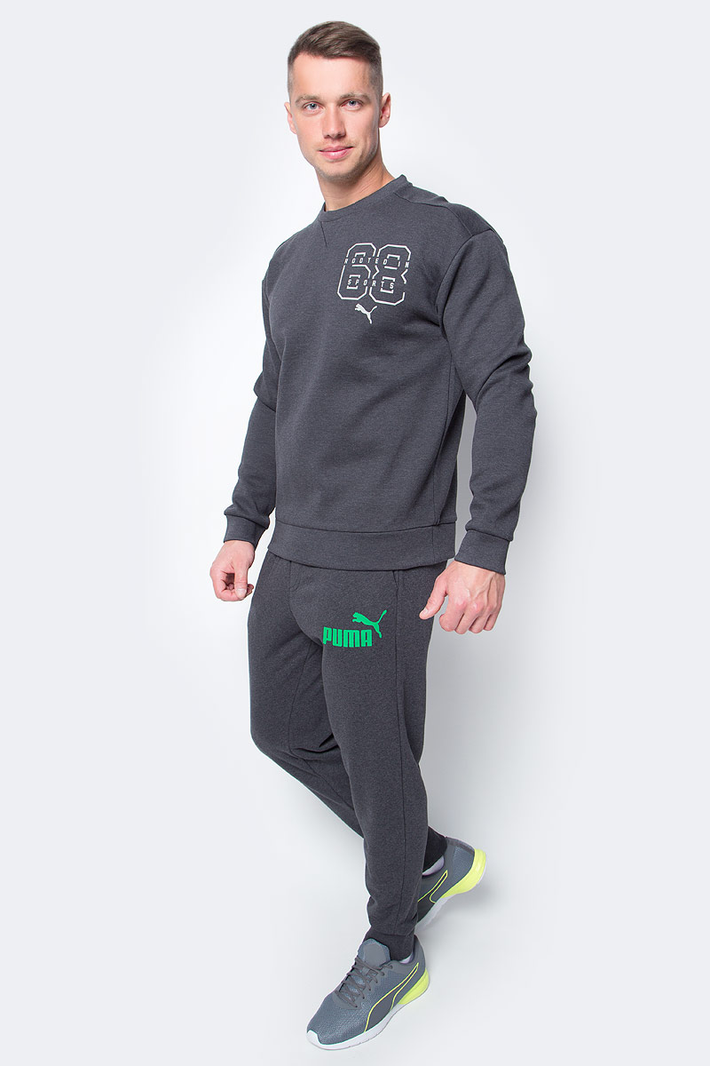 Брюки спортивные мужские Puma ESS No.1 Sweat PantsTR cl, цвет: антрацитовый. 838265_37. Размер XXL (54/56)838265_37 Брюки спортивные мужские Puma ESS No.1 Sweat PantsTR cl, цвет: антрацитовый. 838265_37. Размер XXL (54/56)838265_37Мужские спортивные брюки ESS No.1 Sweat Pants TR cl изготовлены из хлопка с добавлением полиэстера. Среди отличительных особенностей изделия - пояс с продернутыми затягивающимися шнурами, карманы в швах, нашитая сверху задняя кокетка для лучшей посадки по фигуре, а также отделка манжет по низу штанин трикотажем в резинку. Брюки декорированы прорезиненным логотипом PUMA.
