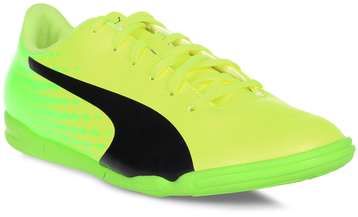 Кроссовки мужские для футзала Puma Evospeed 17.5 IT, цвет: желтый. 10402701. Размер 8 (41)10402701 Кроссовки мужские для футзала Puma Evospeed 17.5 IT, цвет: желтый. 10402701. Размер 8 (41)10402701Новые кроссовки Evospeed 17.5 IT - это качественная модель по доступной цене в линейке футбольной обуви Evospeed от Puma, в которой прочность и комфорт сочетаются со свежим дизайном. Мягкая и прочная искусственная кожа верха вместе с удобной колодкой и прямой шнуровкой по центру обеспечивают идеальную посадку по ноге и отличное чувство мяча, а также долговечность, износостойкость и универсальность.
