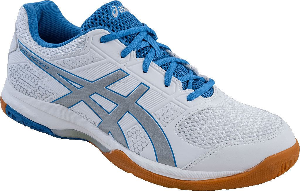 Кроссовки мужские Asics Gel-Rocket 8, цвет: белый, синий. B706Y-0193. Размер 9 (41)B706Y-0193 Кроссовки мужские Asics Gel-Rocket 8, цвет: белый, синий. B706Y-0193. Размер 9 (41)B706Y-0193Мужские волейбольные кроссовки Asics Gel-Rocket 8 созданы специально для спортсменов, которые совершают большое количество быстрых боковых движений. Воздухопроницаемый сетчатый верх модели, укрепленный синтетическими накладками, обеспечивает ощущение комфорта, идеальную посадку и поддержку. Благодаря гелевым вставкам кроссовки смягчают ударную нагрузку во время приземления и дают боковую устойчивость. Asics Gel - это полутвердый вид силикона, расположенный в носочной области промежуточной подошвы, который сводит к минимуму давление и напряжение, воздействующее на ногу спортсмена во время бега и улучшает возврат энергии. Литой пластиковый элемент Trusstic, расположенный под средней частью подошвы, препятствует скручиванию стопы. Подметка выполнена из материала, содержащего натуральный каучук, который обеспечивает улучшенное сцепление с поверхностями. Съемная стелька из EVA с текстильной поверхностью создает дополнительный комфорт. Стельку можно вынуть и заменить при желании на ортопедическую.