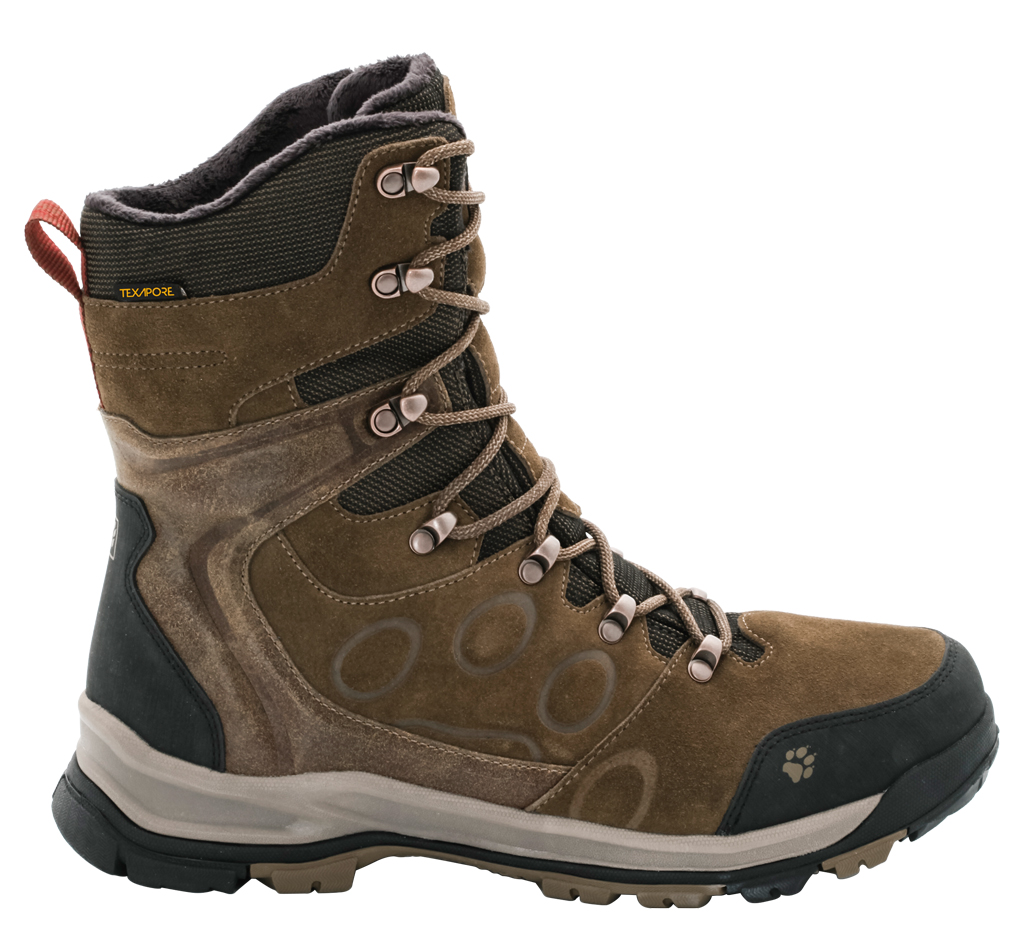 Ботинки трекинговые мужские Jack Wolfskin Glacier Bay Texapore High M, цвет: коричневый. 4020481-5510. Размер 8 (40,5)4020481-5510 Ботинки трекинговые мужские Jack Wolfskin Glacier Bay Texapore High M, цвет: коричневый. 4020481-5510. Размер 8 (40,5)4020481-5510Водонепроницаемые зимние ботинки Jack Wolfskin до середины икры с особо теплой флисовой подкладкой. Благодаря подкладке из флиса Nanuk Ultra ваши ноги остаются в тепле при температурах до -30 °C, а высокие голенища дополнительно защищают от дождя, снега и холода. Подъем оформлен классической шнуровкой, которая надежно фиксирует обувь на ноге и регулирует объем. Язычок, препятствующий попаданию грязи внутрь, задник, мысок и промежуточная подошва декорированы символикой бренда. Также задник и язычок дополнены ярлычком для более удобного надевания обуви, а мыс вставкой для дополнительной защиты. Благодаря тому, что верхняя часть ботинок выполнена из водостойкой замши и прочной ткани, а мембранный материал Texapore защищает от непогоды, ботинки идеально подходят для ежедневного ношения зимой. Крепкая нескользящая подошва Wolf Snow обеспечивает надежное сцепление и хорошо поддерживает ногу во время зимних прогулок. В таких ботинках вы будете чувствовать себя удобно и комфортно.