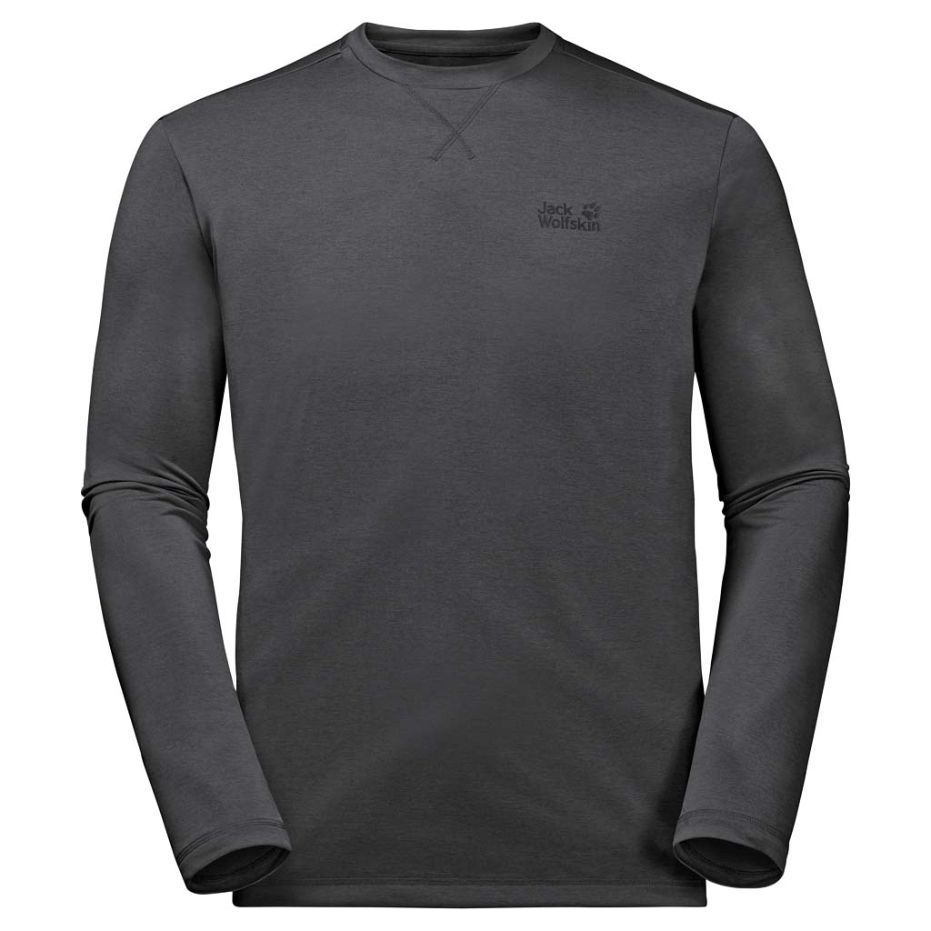 Лонгслив мужской Jack Wolfskin Crosstrail Longsleeve M, цвет: серый. 1805991-6032. Размер M (44/46)1805991-6032 Лонгслив мужской Jack Wolfskin Crosstrail Longsleeve M, цвет: серый. 1805991-6032. Размер M (44/46)1805991-6032Очень легкий дышащий лонгслив Jack Wolfskin Crosstrail Longsleeve изготовлен из прохладного шелковистого материала с функцией защиты от неприятного запаха. Если спорт - неотъемлемая часть вашей жизни, и вы предпочитаете проводить выходные на природе, вам необходим правильный базовый слой - функциональный лонгслив с длинными рукавами Crosstrail Longsleeve. Футболка, которую можно носить круглый год, подходит для тренировок и в зале, и на природе.Вы поймете, какая он мягкий и удобный, как только наденете. Материал лонгслива отлично дышит и мгновенно высыхает после интенсивной пробежки. В теплую погоду ткань слегка холодит, а функция сохранения свежести минимизирует неприятный запах.