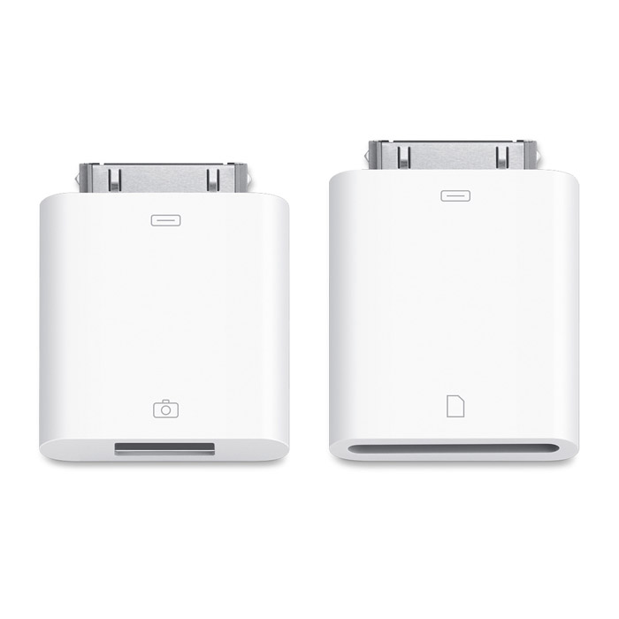 Apple iPad Camera Connection Kit (MC531ZM/A)MC531ZM/A Apple iPad Camera Connection Kit (MC531ZM/A)MC531ZM/AApple iPad Camera Connection Kit - это комплект для подключения iPad к камере, который позволяет импортировать фотографии и видео двумя способами: через USB-кабель камеры или непосредственно с карты SD. iPad поддерживает стандартные форматы фотографий, в том числе JPEG и RAW, а также видео форматы SD и HD, в том числе H.264 и MPEG-4. Поэтому Вы можете посмотреть свои фотографии или видео на большом экране уже через пару секунд после съёмки.Поддержка карт памяти SD/SDHC объемом до 32 ГБ