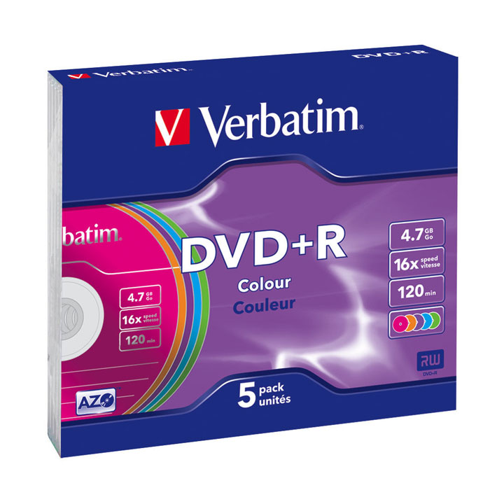 Verbatim DVD+R, 4.7Gb, 16x, 5шт Slim Color43556 Verbatim DVD+R, 4.7Gb, 16x, 5шт Slim Color43556В дисках Verbatim DVDR/RW используется технология MKM/Verbatim, обеспечивающая непревзойденное качество записи. Тесное сотрудничество отдела исследований и разработок компании Mitsubishi Chemical с производителями дисководов обеспечивает широкую совместимость дисков Verbatim, что делает их идеальными носителями для передачи компьютерных данных, домашних видеофильмов, фотографий и музыки.
