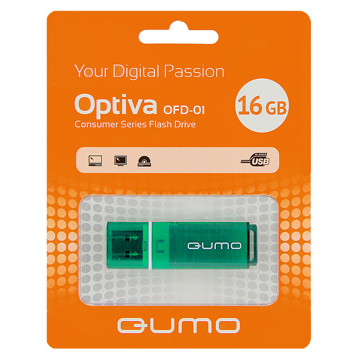 QUMO Optiva 01 16GB, GreenQM16GUD-OP1-green QUMO Optiva 01 16GB, GreenQM16GUD-OP1-greenФлэш-накопитель QUMO Optiva 01 идеально подходит для записи любой информации, надежно сохраняет и передает важные данные, песни, снимки.
